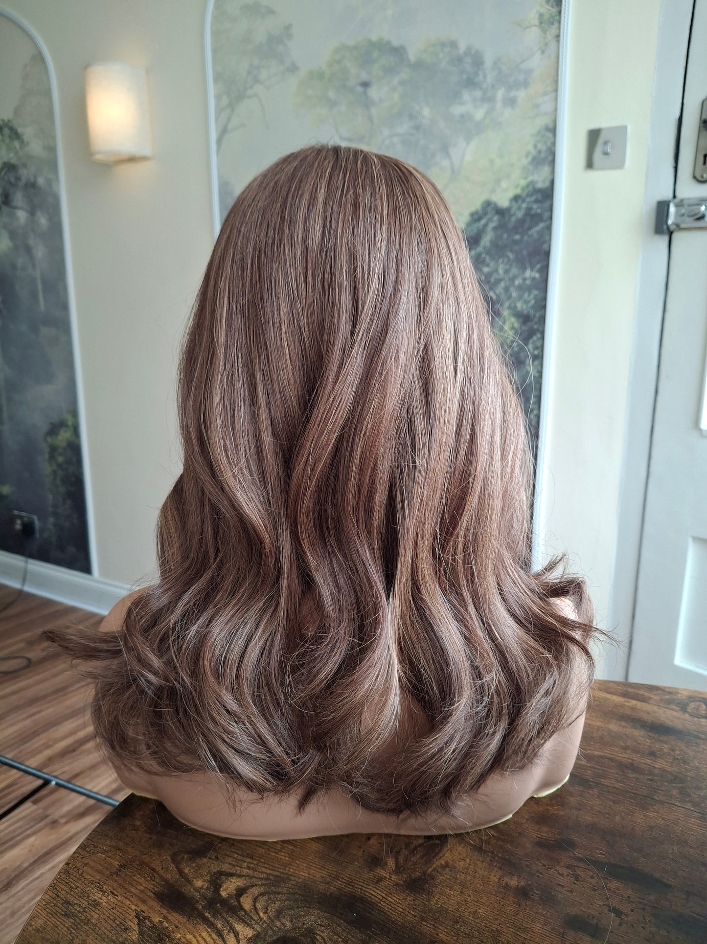 Callie topper, swiss lace closure with weft, large size, full coverage, Spiced Coffee, 14 inches long