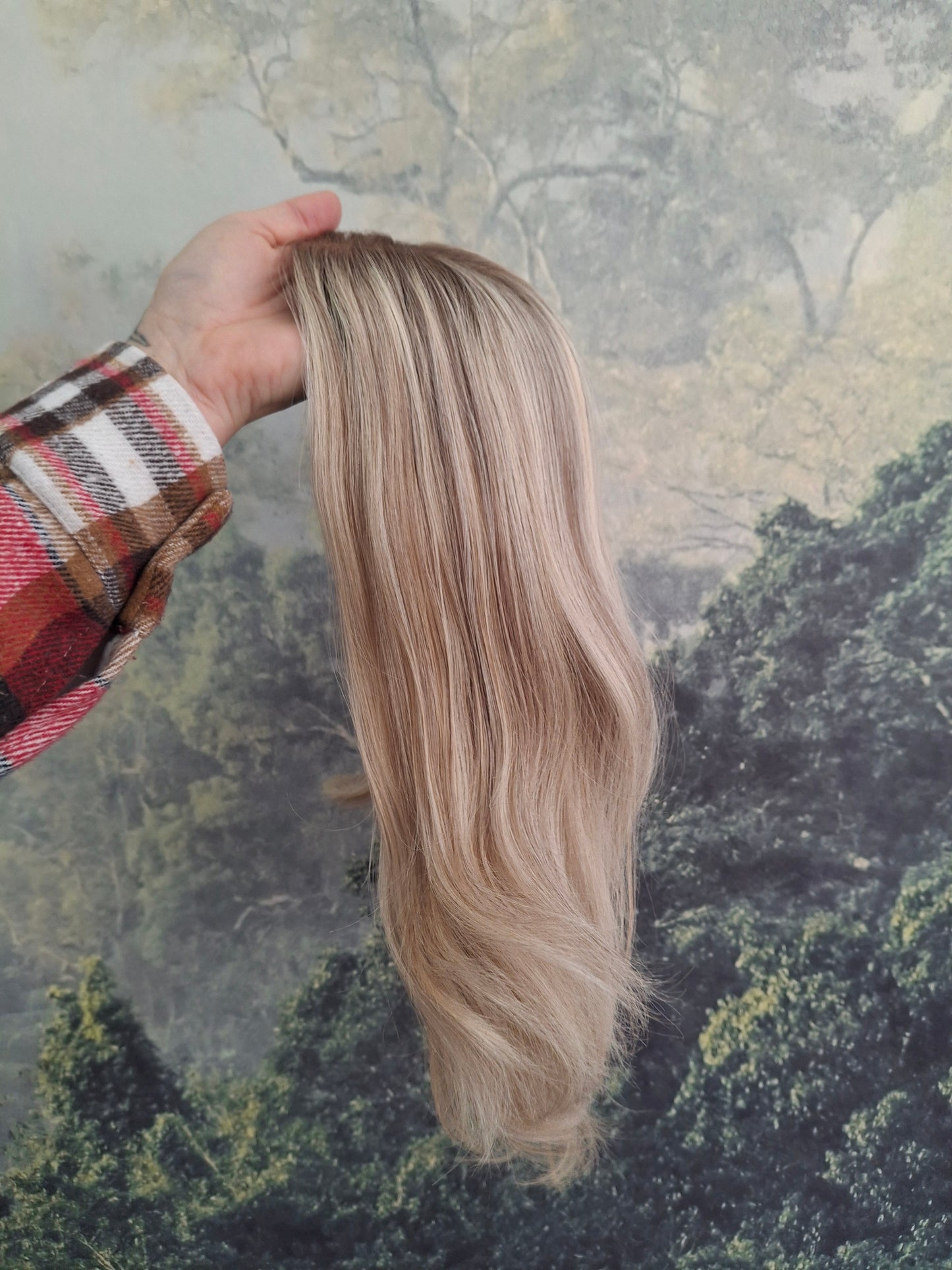 Callie topper, swiss lace closure with weft, large size, full coverage, vanilla ice, 14 inches long