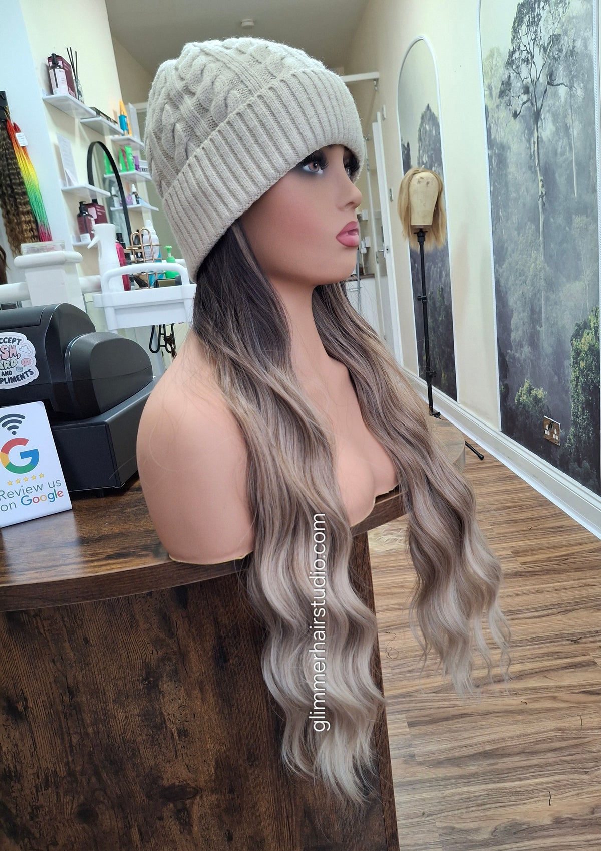 Hat wigs, autumn/winter edition, 24 inches long, wavy, frosted coffee