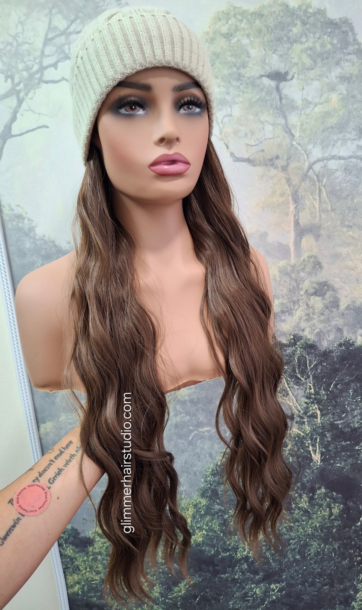 Hat wigs, autumn/winter edition, 24 inches long, wavy, chocolate