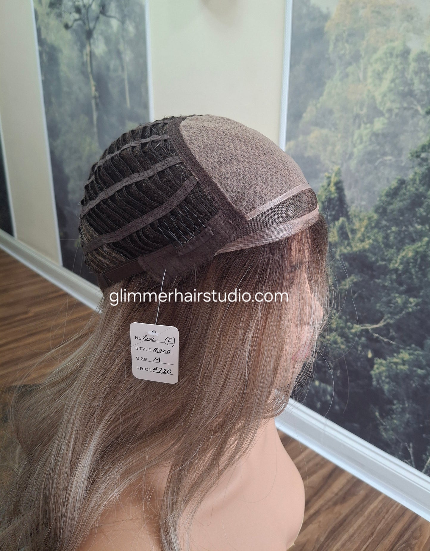 Zoe monofilament top fibre wig, bodywave texture, medium adjustable cap, smokey Joe