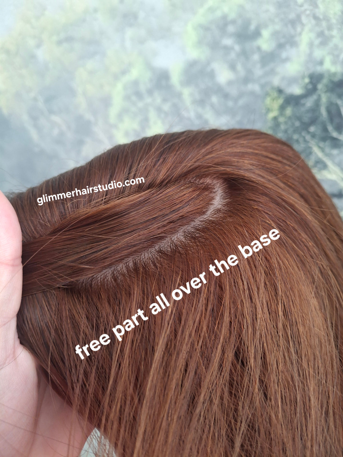 Mila quality human hair topper, full silk base, handmade, 14 inches long, #33 deep auburn