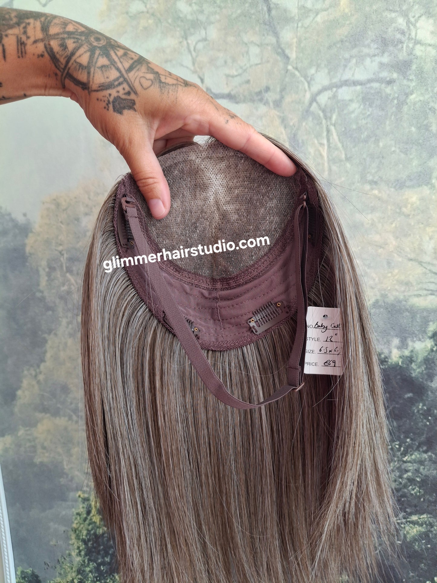 Baby Callie Fibre topper, lace closure with weft, large size, full coverage, middle grey, 12 inches long
