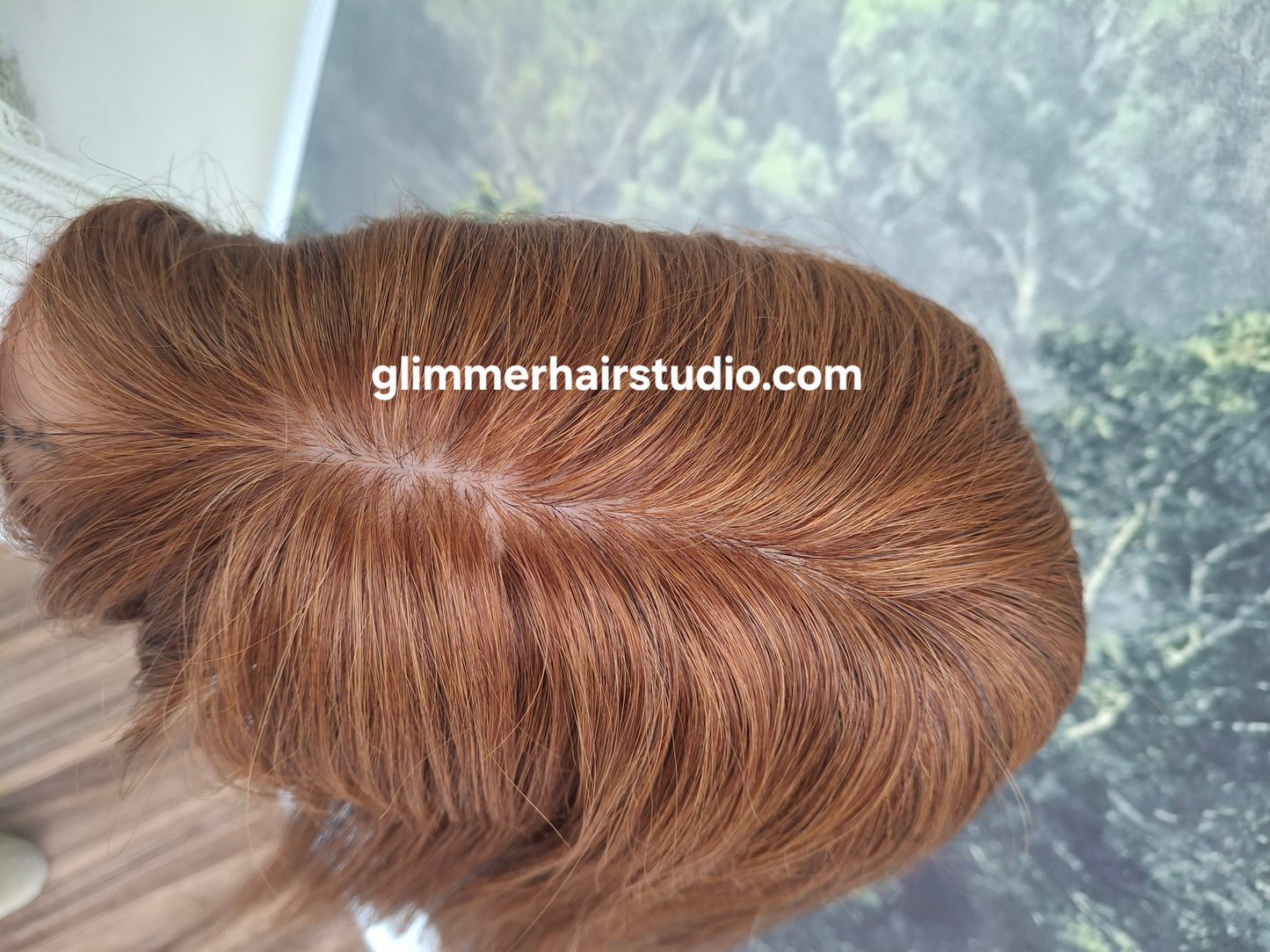 Mila quality human hair topper, full silk base, handmade, 14 inches long, #30 light auburn