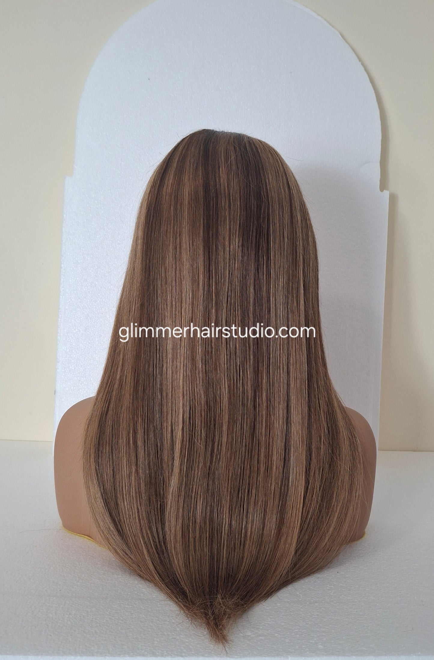 Grace U part wig, 100% human hair, #4/27- dark brown, strawberry blonde, 18 inches long