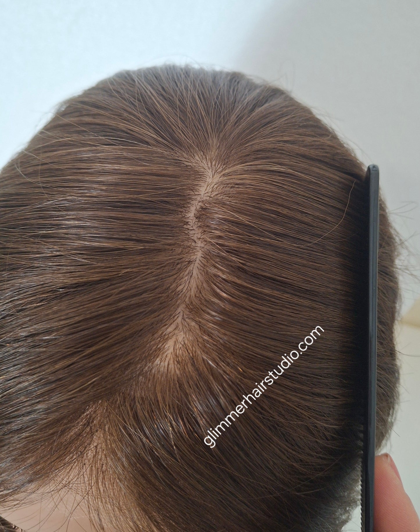 Lila human hair lace and silk wig, chocolate brown, medium