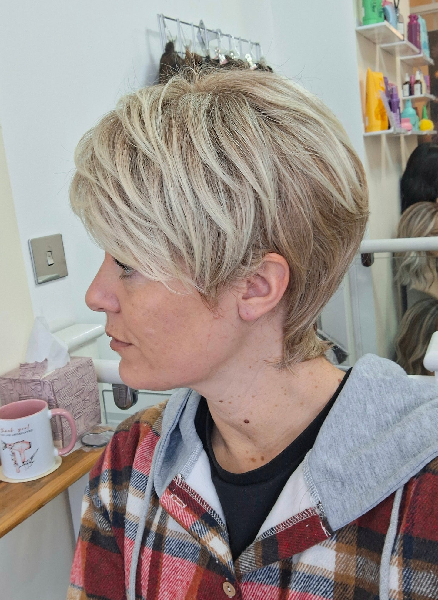 Clearance - Jane Fibre wig, short cropped style, pixie, Medium, Vanilla blonde