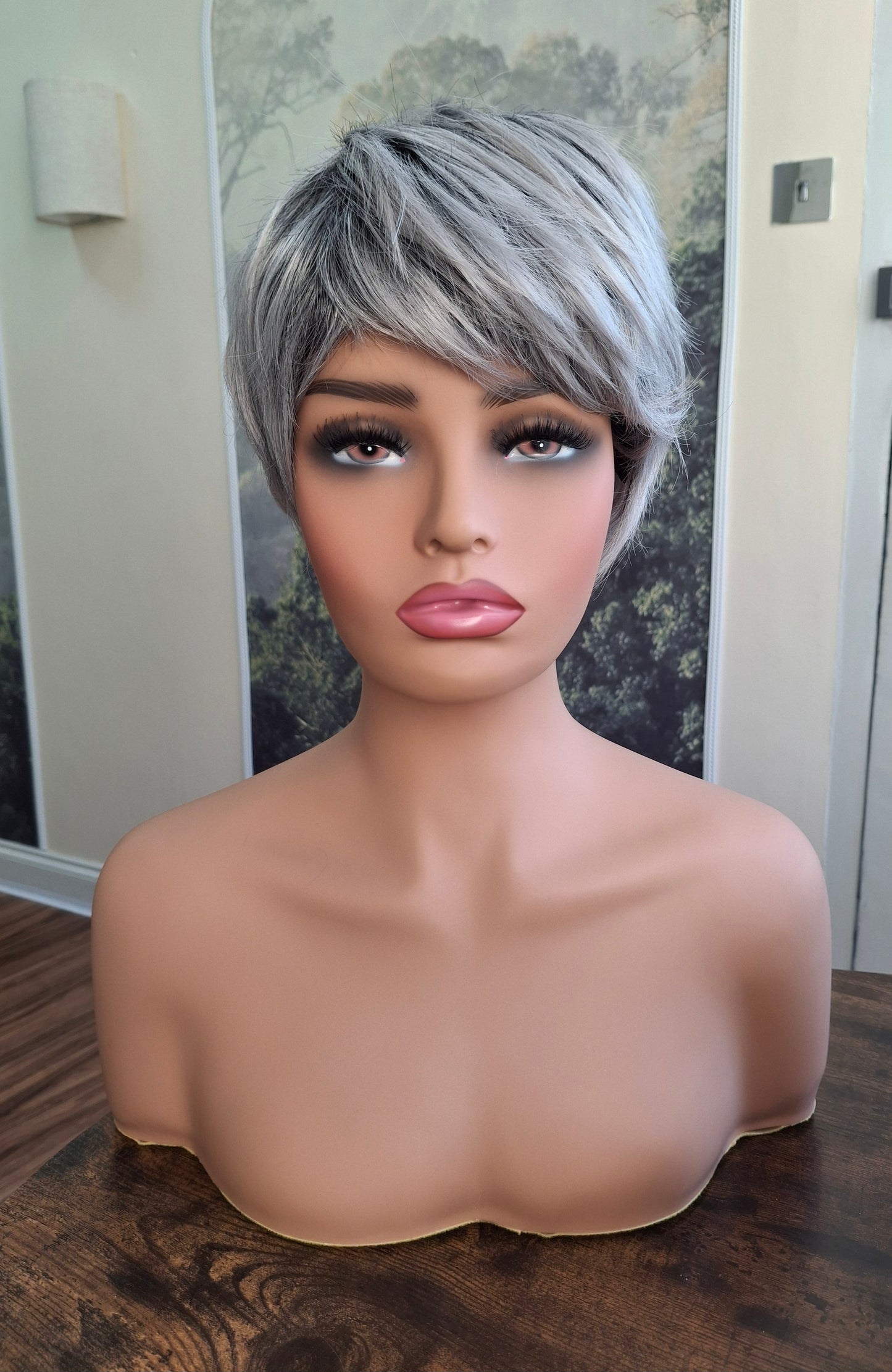 Clearance -Jane Fibre wig, short cropped style, pixie, Medium, grey mix