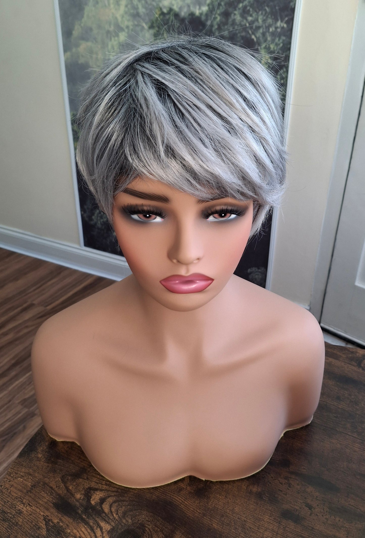Clearance -Jane Fibre wig, short cropped style, pixie, Medium, grey mix