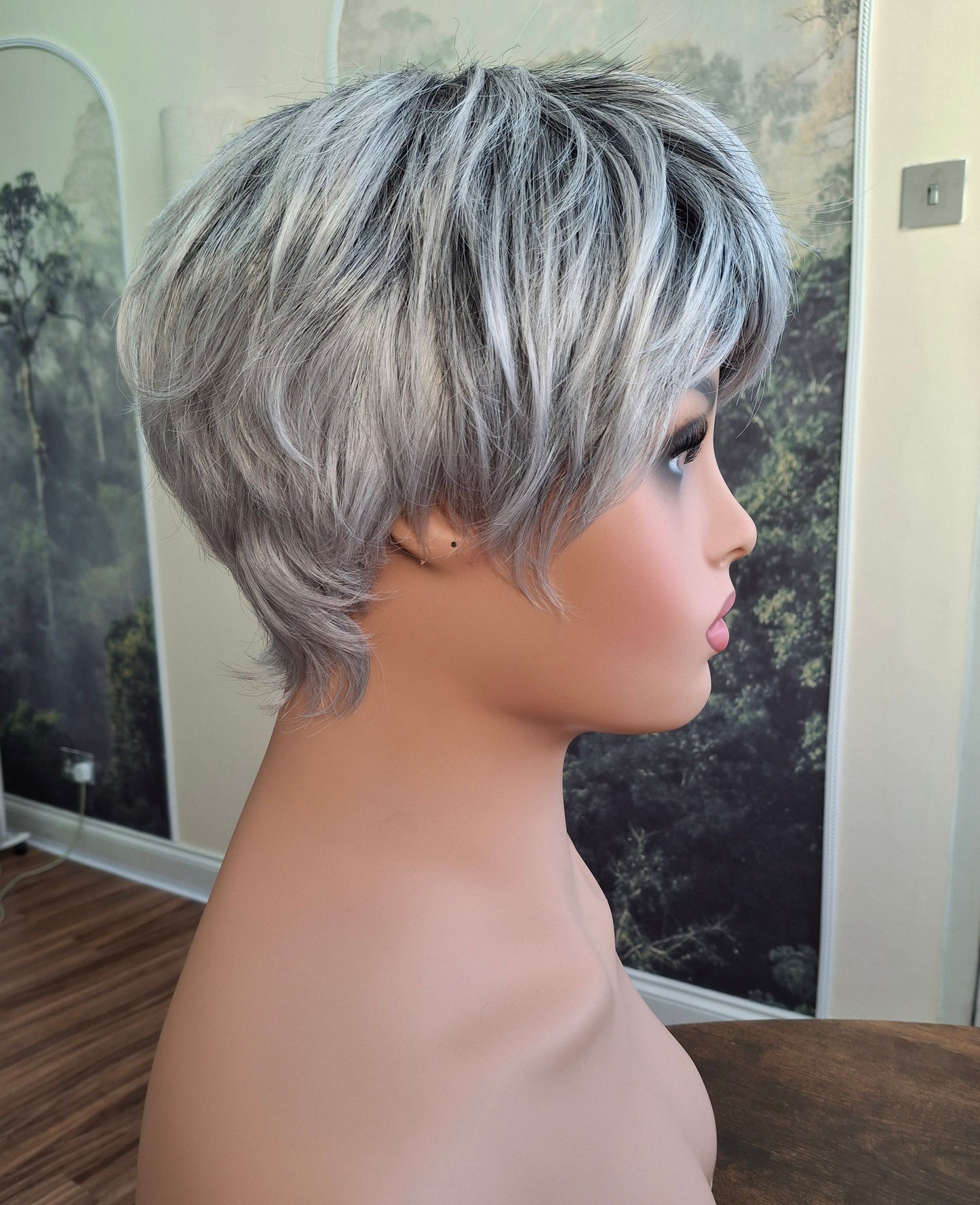 Clearance -Jane Fibre wig, short cropped style, pixie, Medium, grey mix