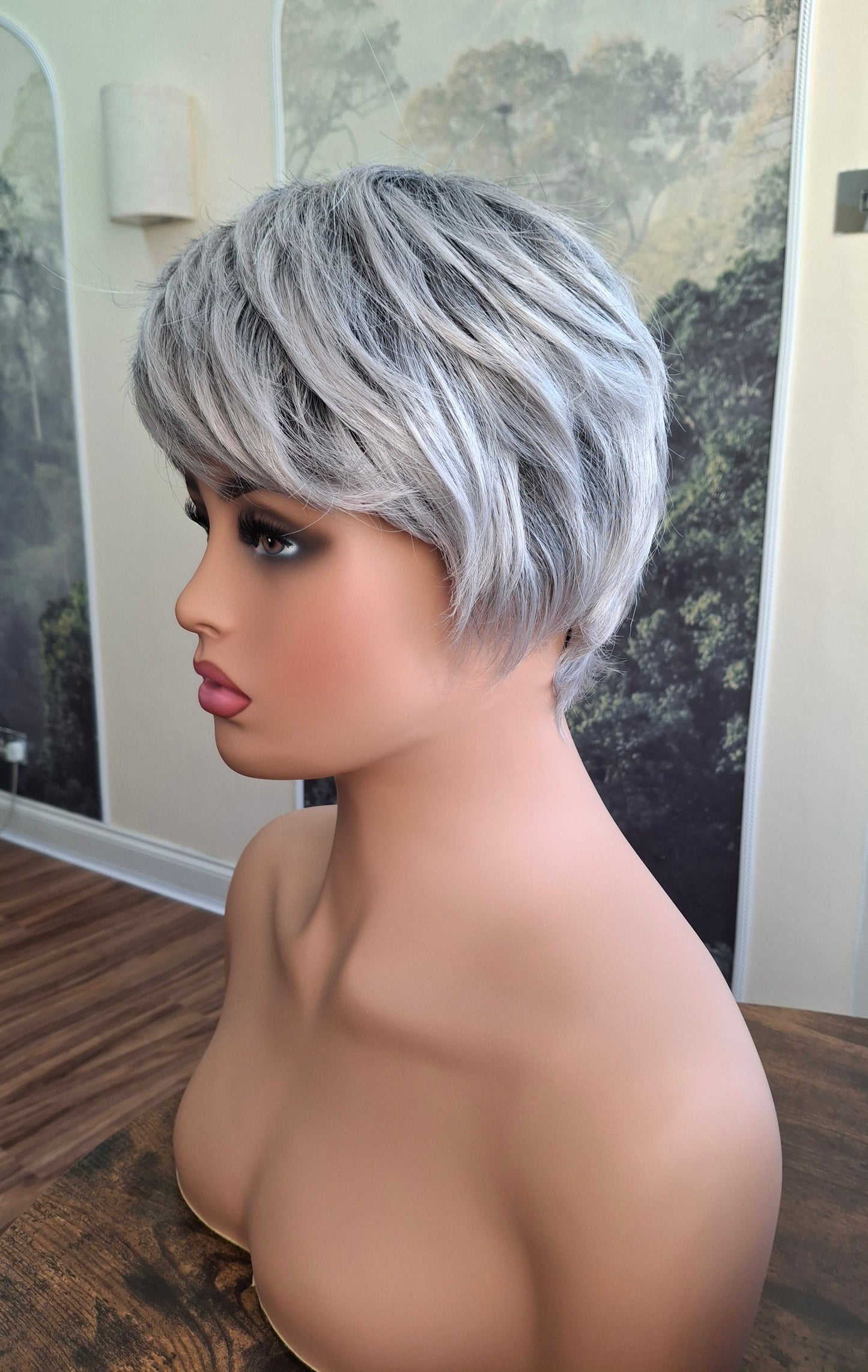 Clearance -Jane Fibre wig, short cropped style, pixie, Medium, grey mix