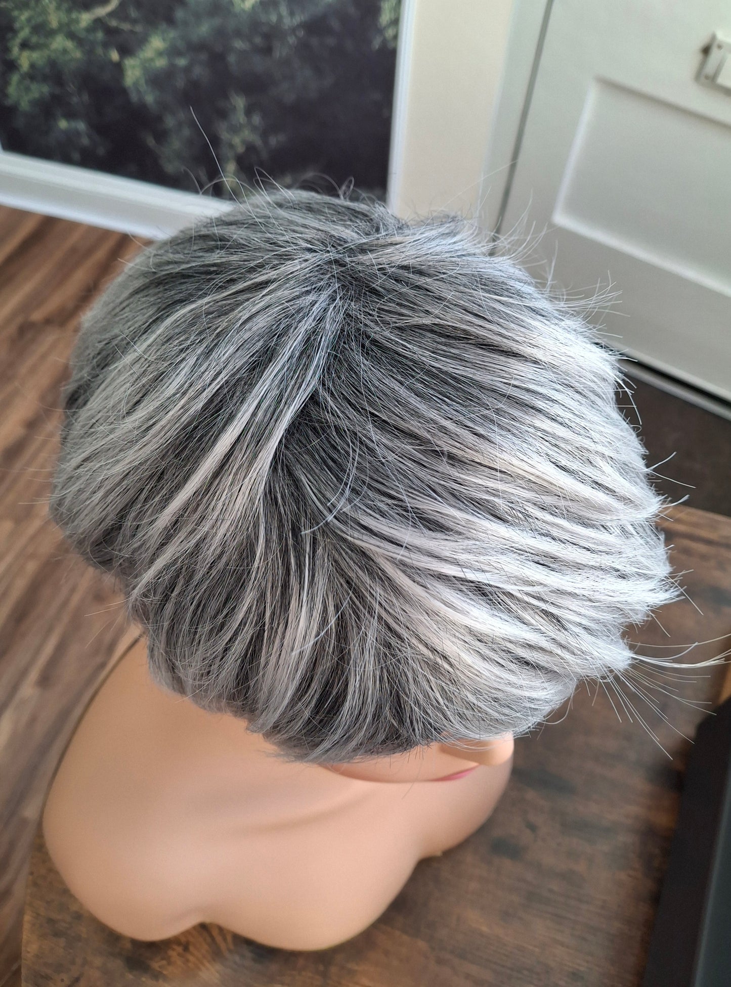 Clearance -Jane Fibre wig, short cropped style, pixie, Medium, grey mix