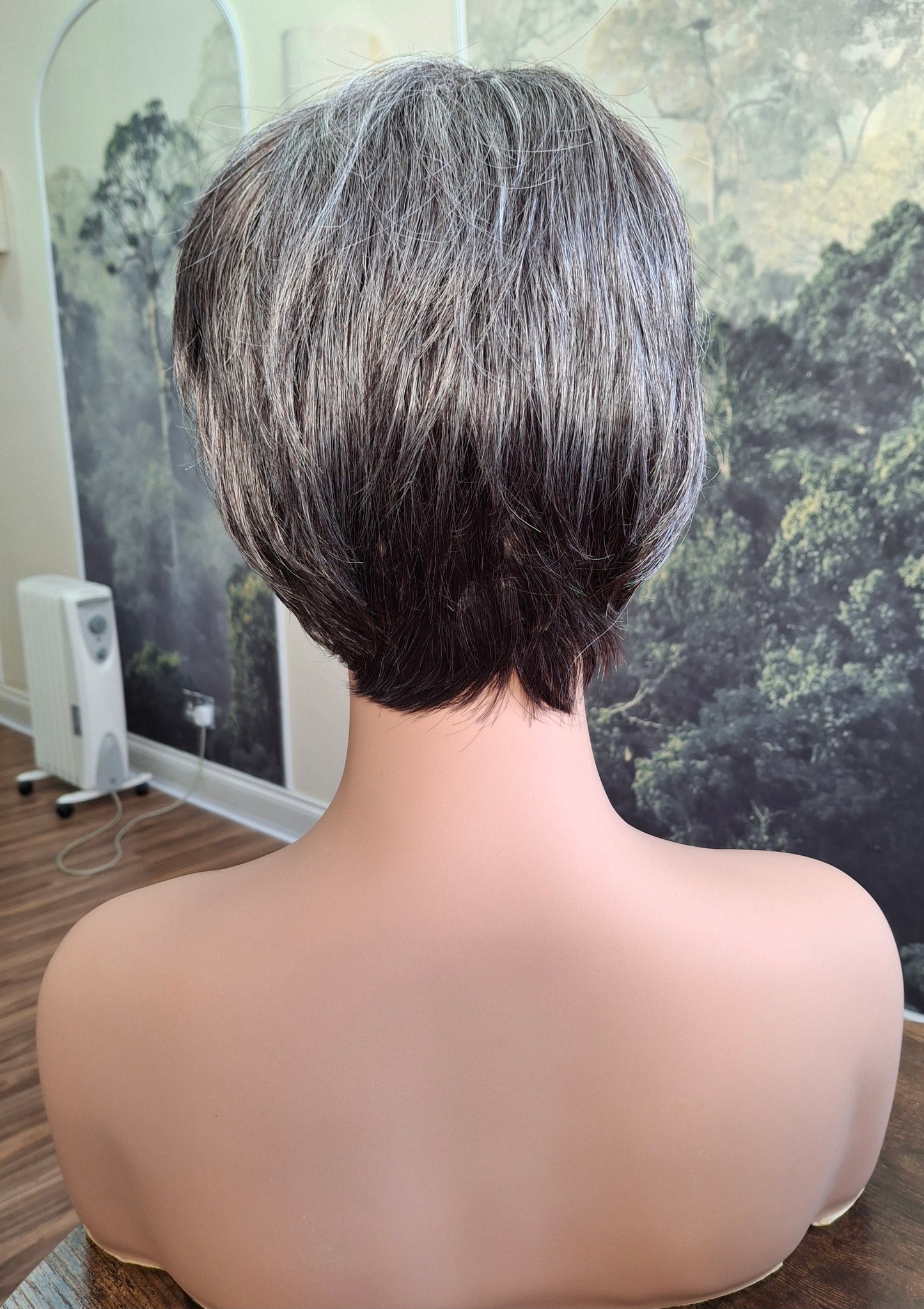 Clearance -Jane Fibre wig, short cropped style, pixie, Medium, dark grey and white