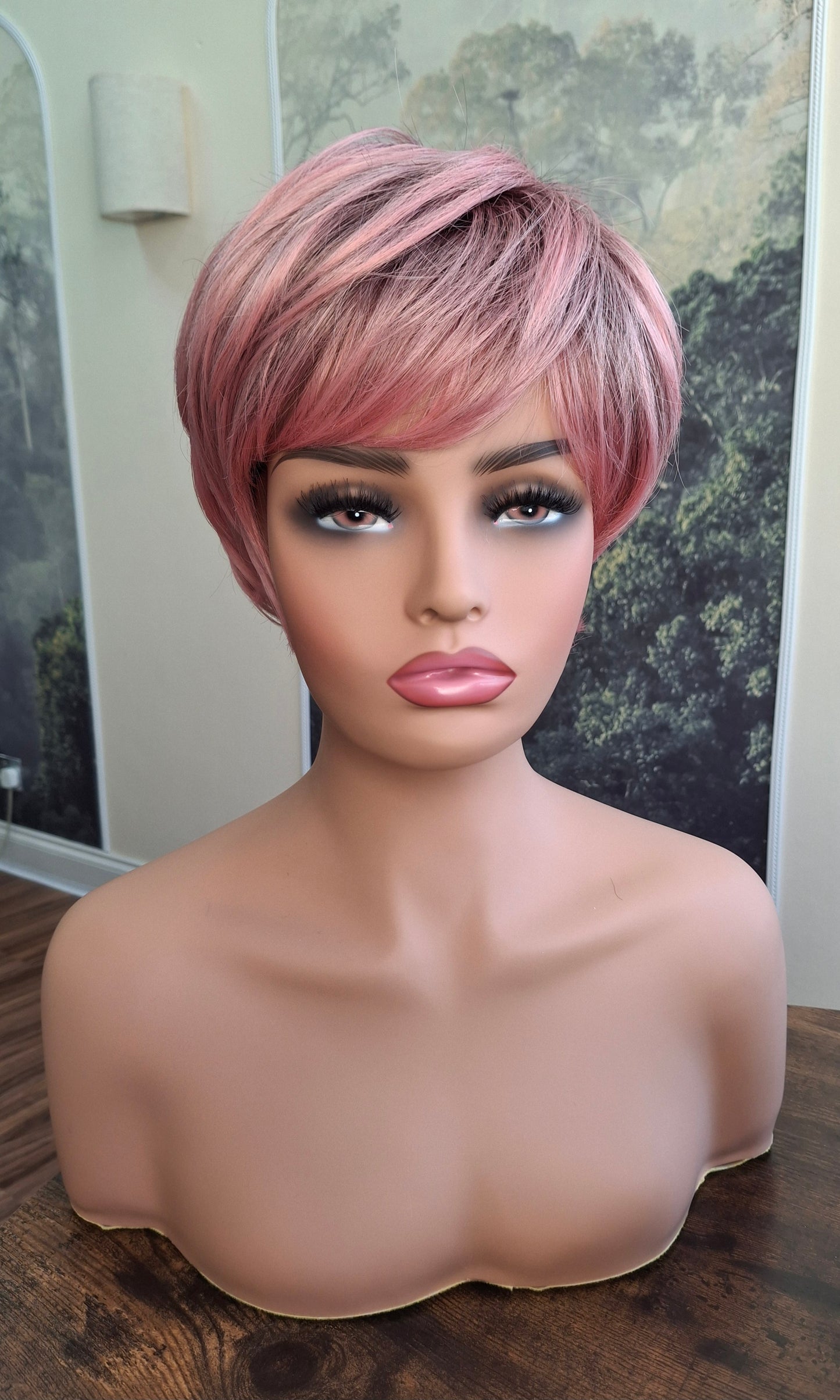 Clearance -Jane Fibre wig, short cropped style, pixie, Medium, dusky pink