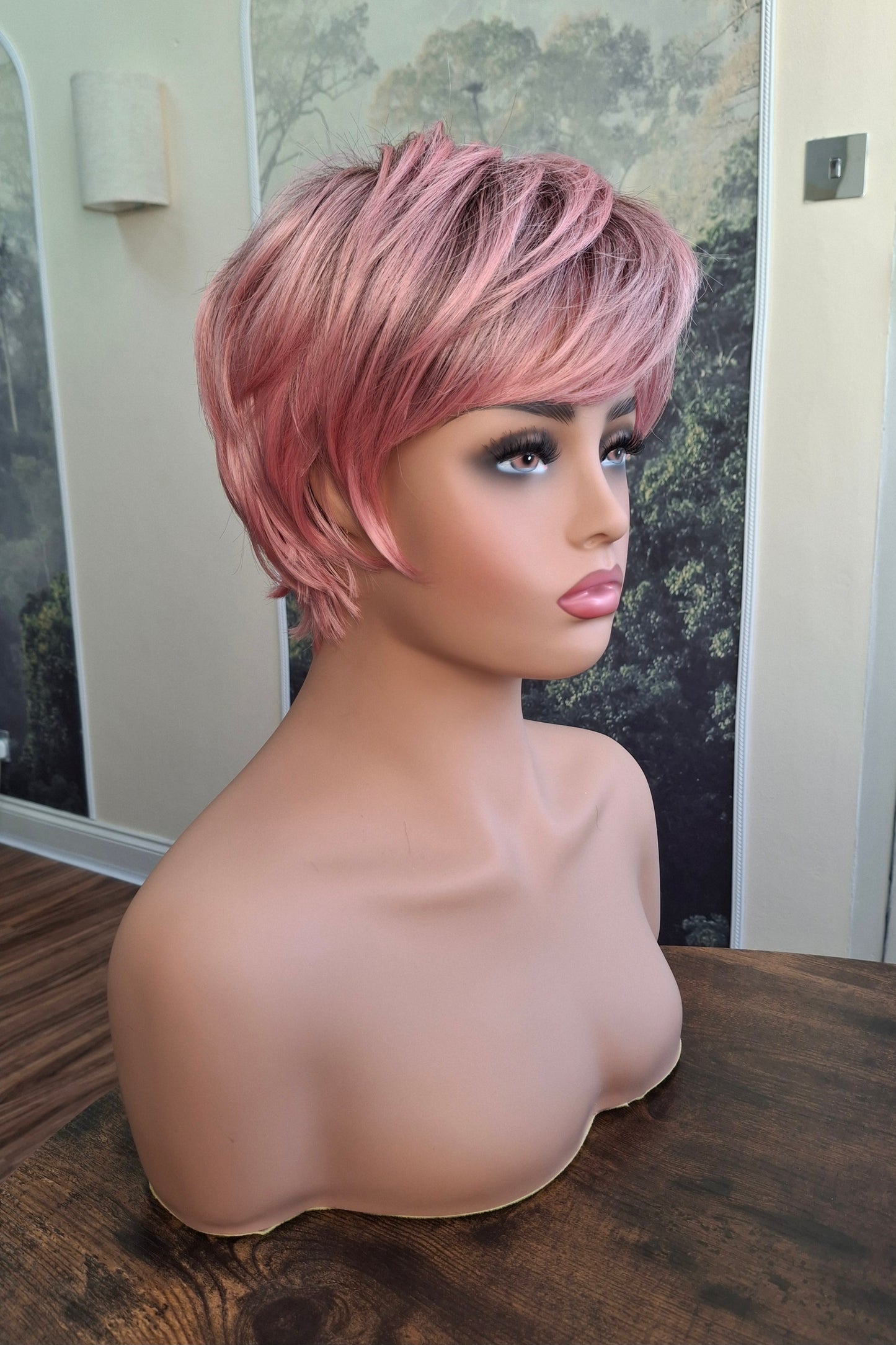 Clearance -Jane Fibre wig, short cropped style, pixie, Medium, dusky pink