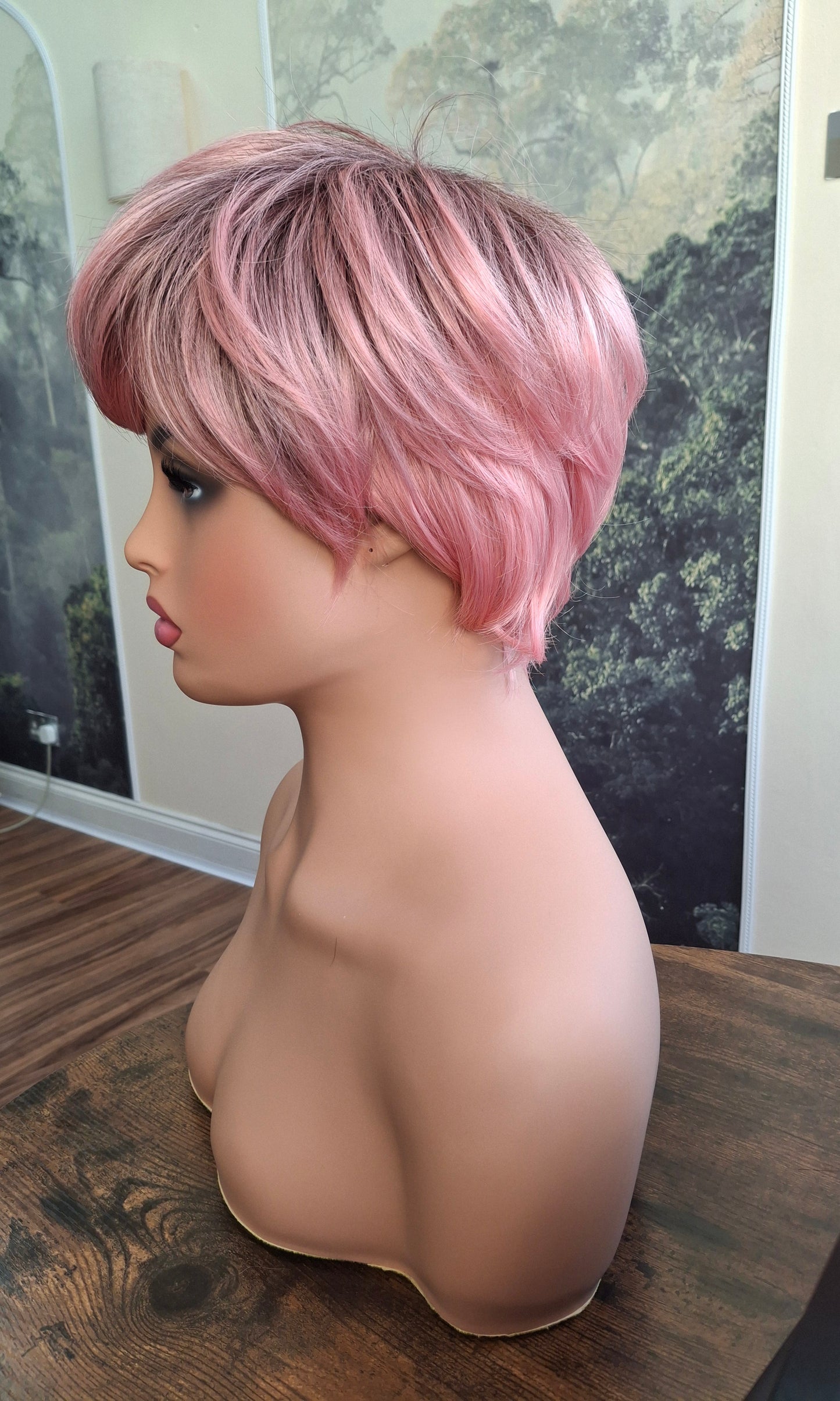Clearance -Jane Fibre wig, short cropped style, pixie, Medium, dusky pink
