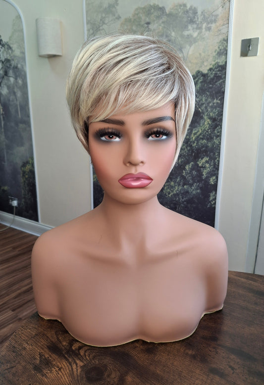Clearance - Jane Fibre wig, short cropped style, pixie, Medium, Vanilla blonde