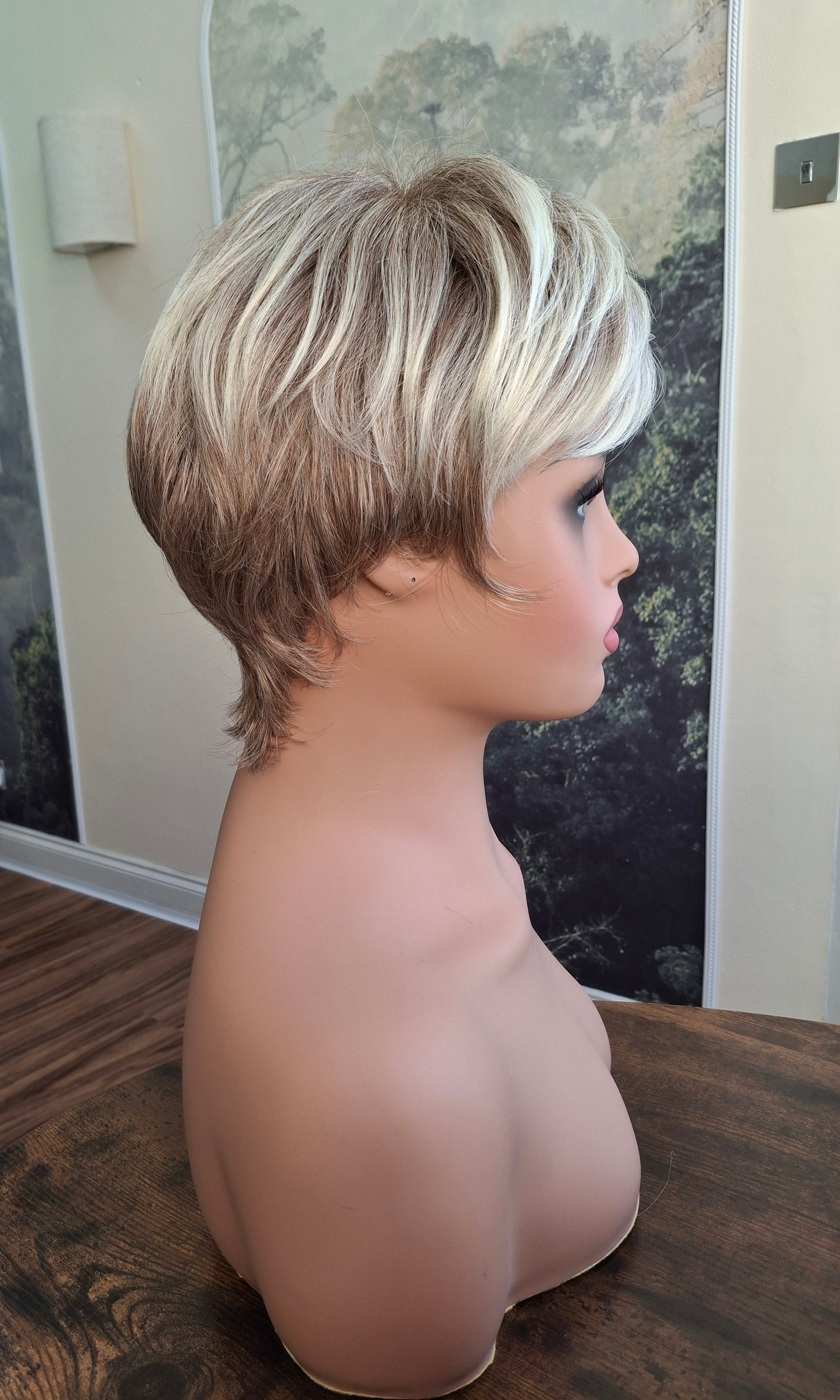 Clearance - Jane Fibre wig, short cropped style, pixie, Medium, Vanilla blonde