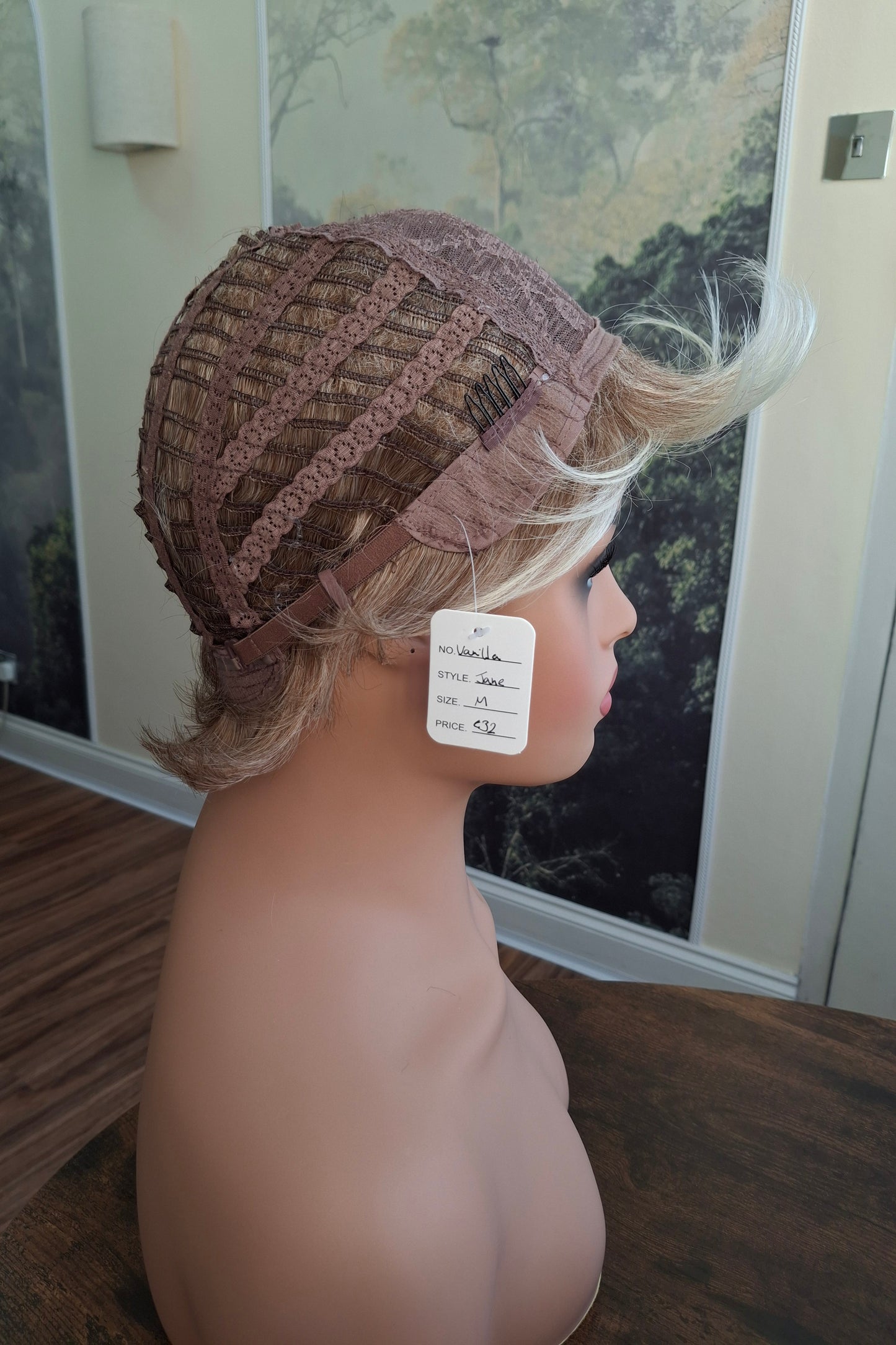 Clearance - Jane Fibre wig, short cropped style, pixie, Medium, Vanilla blonde