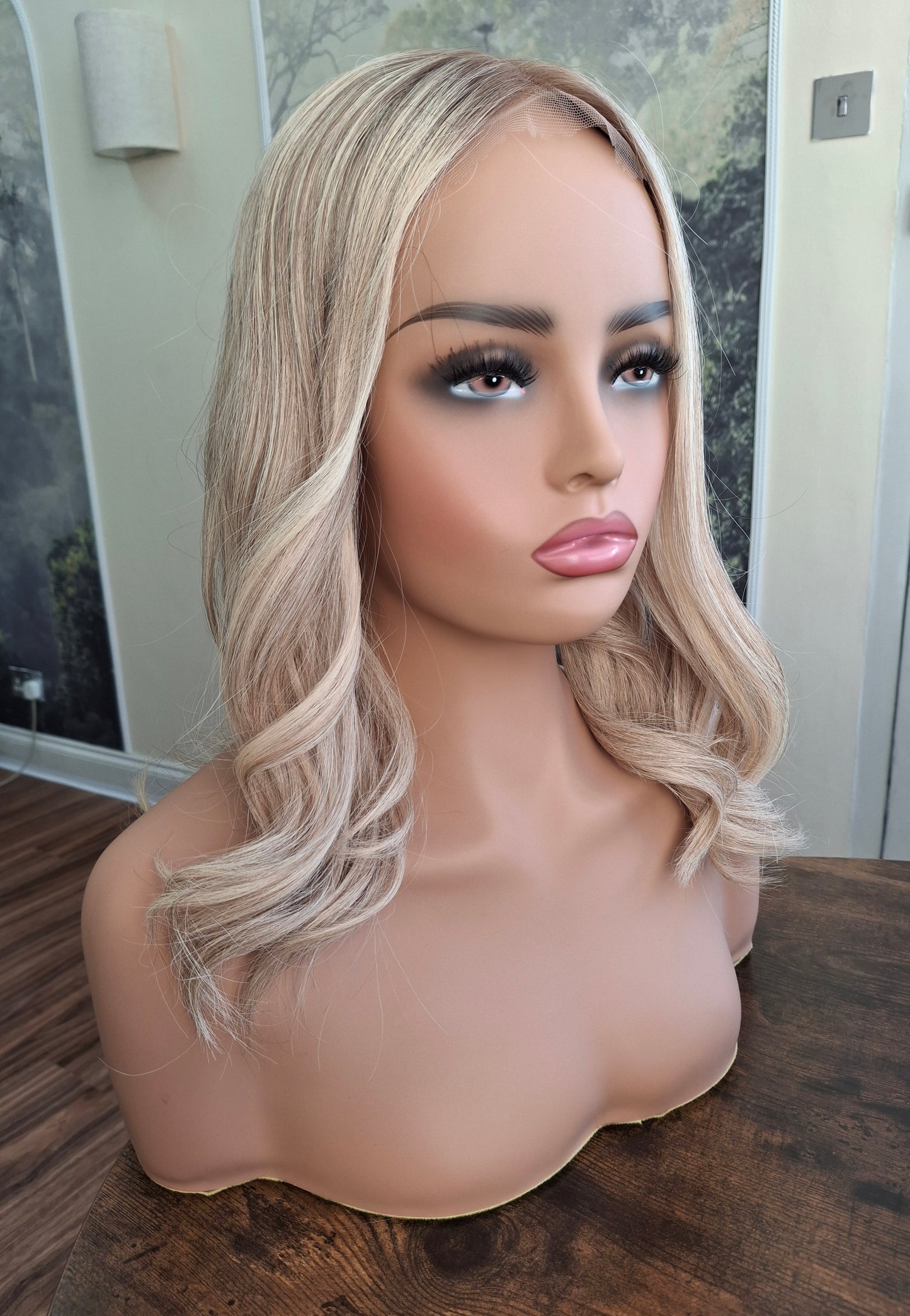 Callie topper, swiss lace closure with weft, large size, full coverage, vanilla ice, 14 inches long