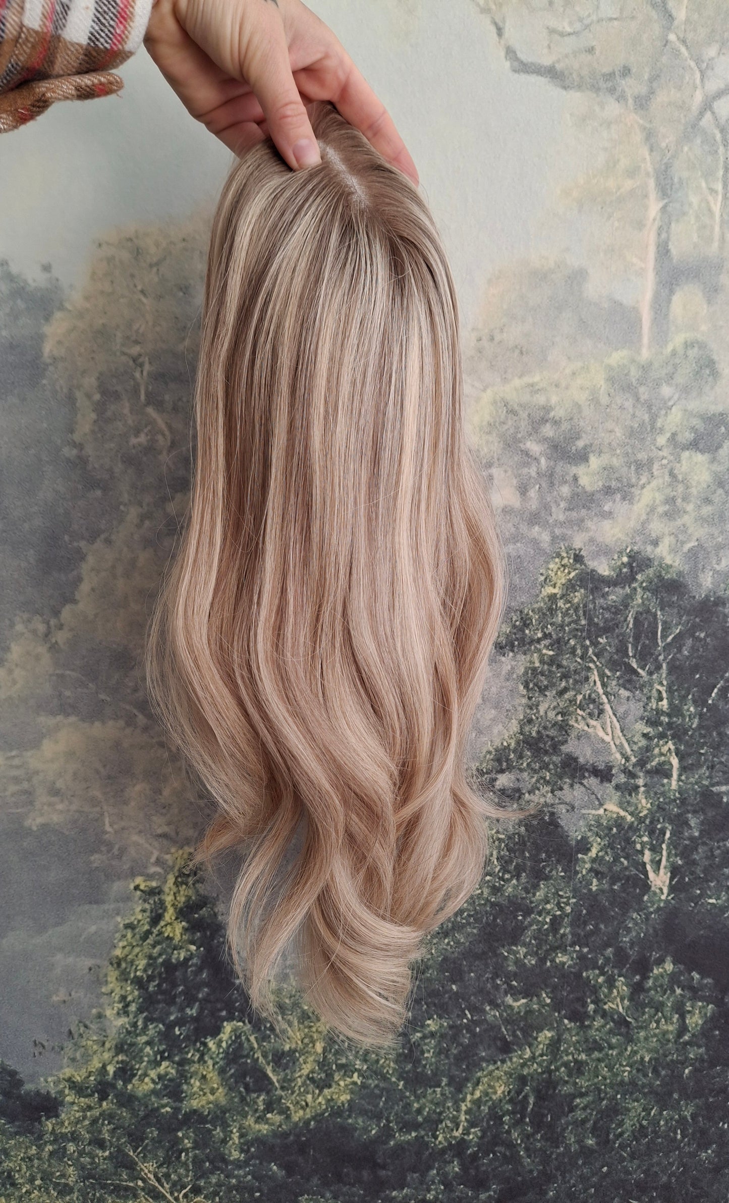 Callie topper, swiss lace closure with weft, large size, full coverage, vanilla ice, 14 inches long