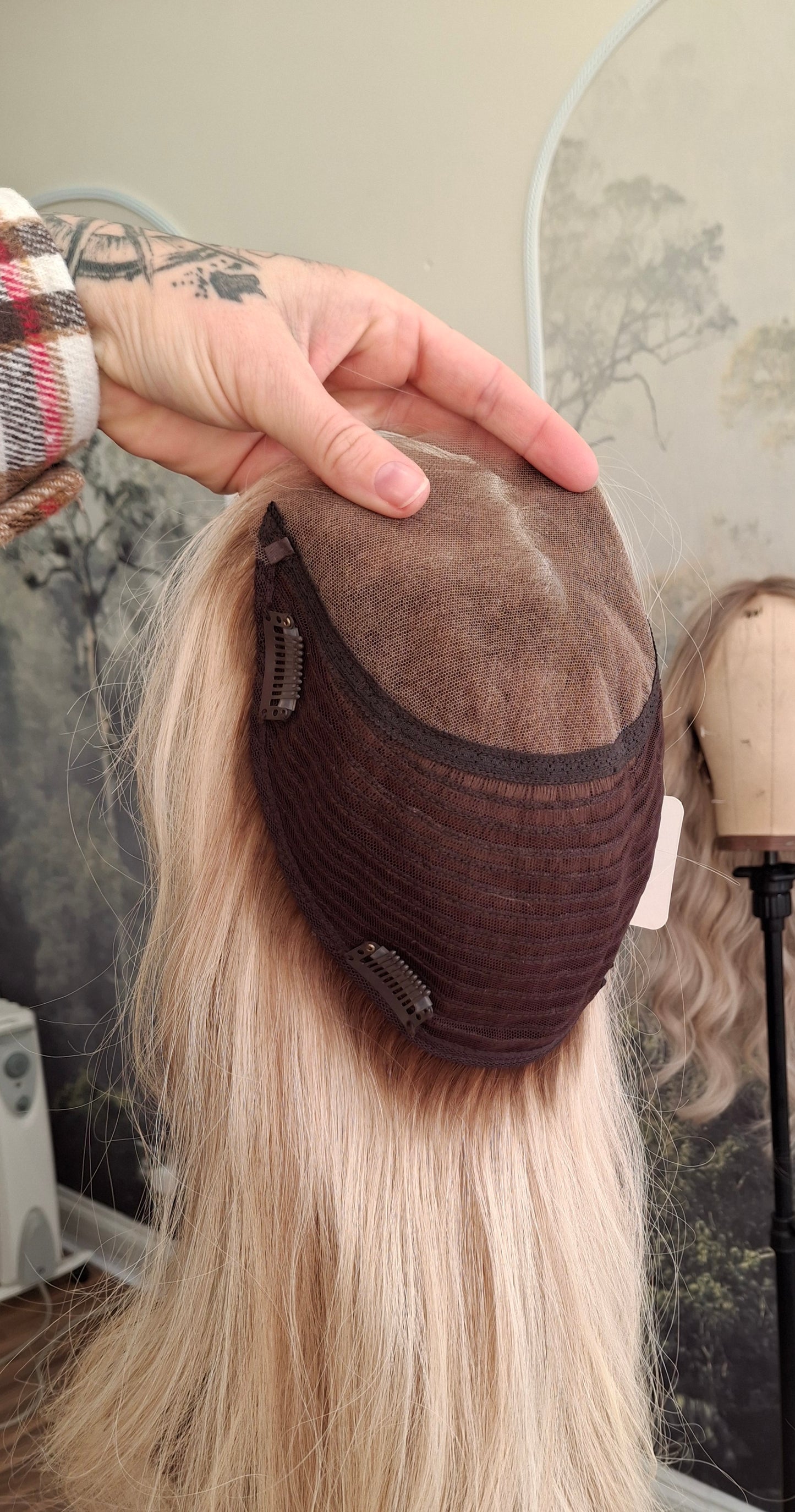 Callie topper, swiss lace closure with weft, large size, full coverage, vanilla ice, 14 inches long