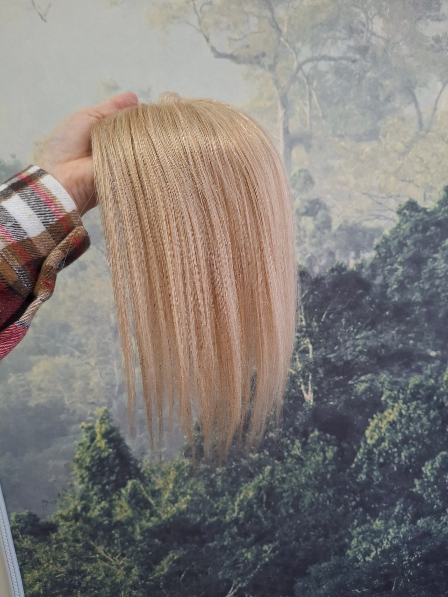 Betty lace and weft base human hair topper, small, lightweight, champagne blonde