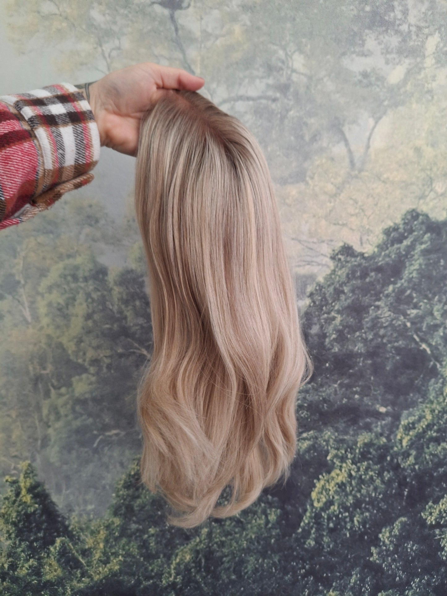 Callie topper, swiss lace closure with weft, large size, full coverage, vanilla ice, 14 inches long