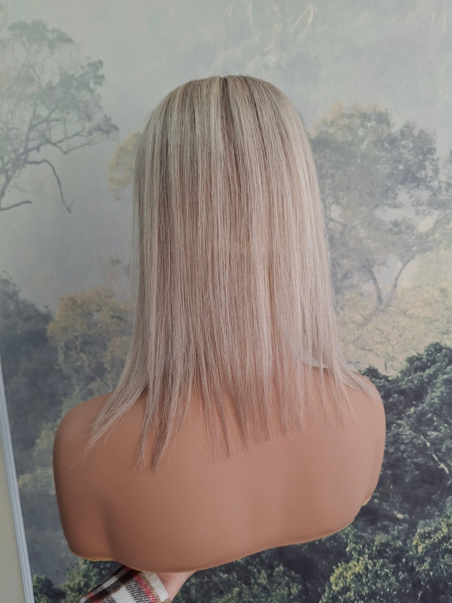 Reduced-Mila quality human hair topper, full silk base, handmade, 12 inches long, #960- shadows and dust
