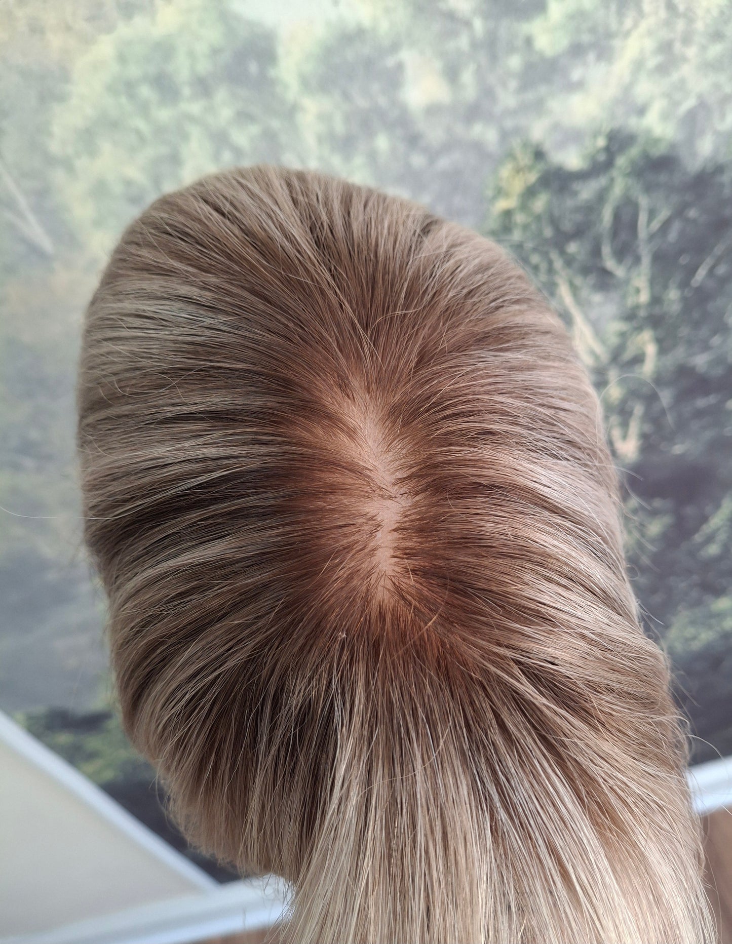 Reduced-Mila quality human hair topper, full silk base, handmade, 12 inches long, #960- shadows and dust
