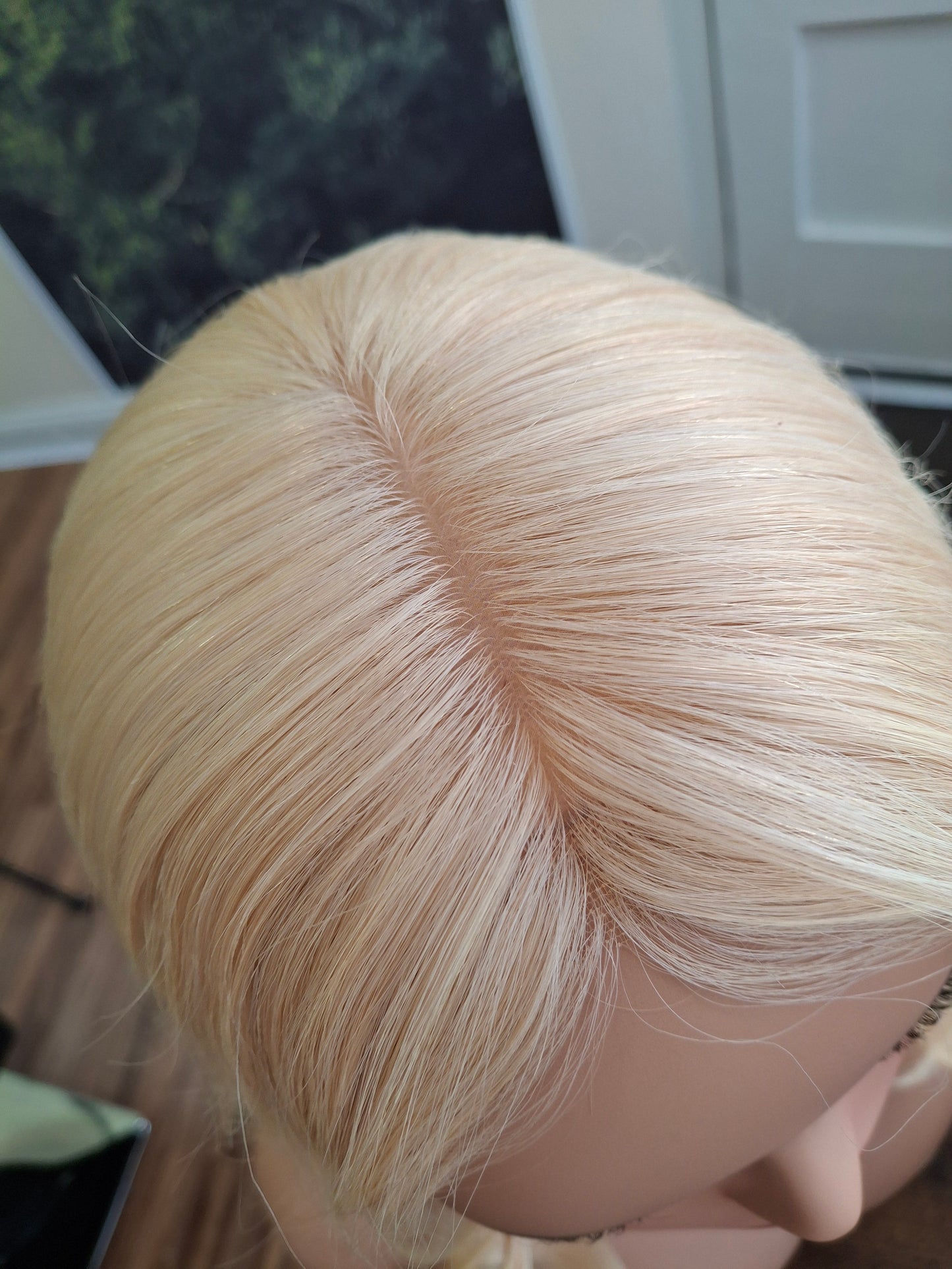 Reduced -Bella quality human hair topper, silk and weft base, lace front, 16 inches long, Sunshine blonde