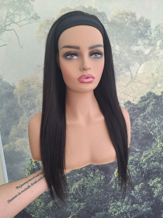 Vibe Headband wig, 100% human hair, 1b natural black 20 inches long