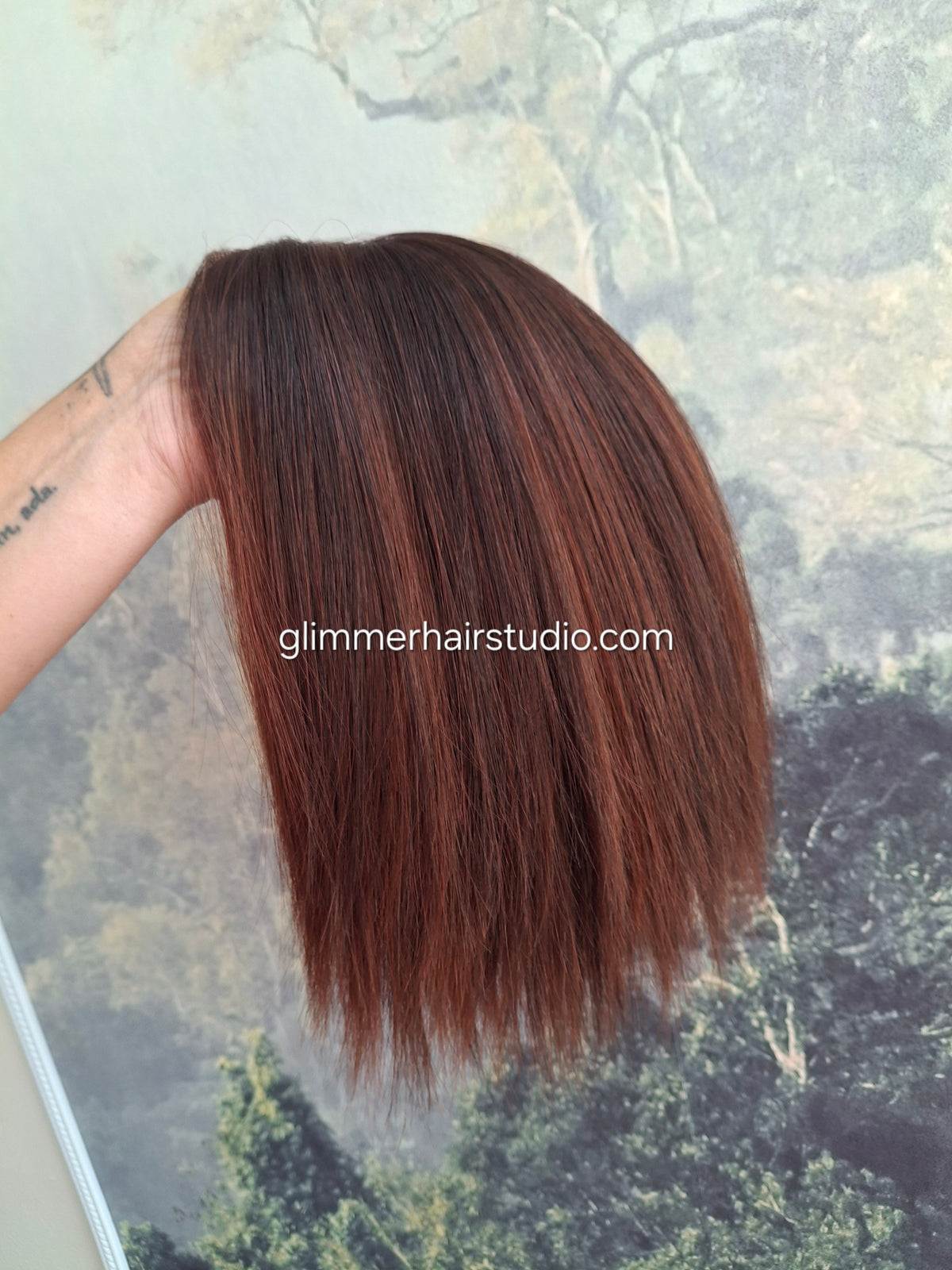 Baby Callie Fibre topper, lace closure with weft, large size, full coverage, auburn brown, 12 inches long