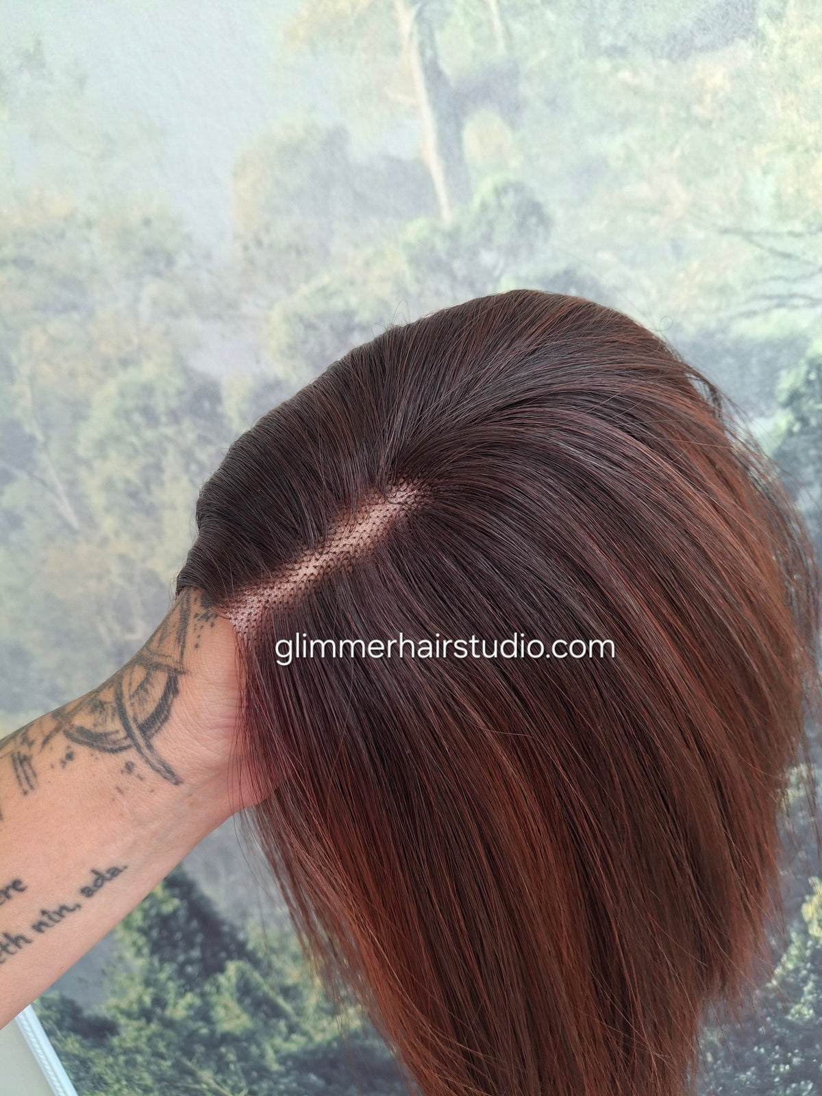 Baby Callie Fibre topper, lace closure with weft, large size, full coverage, auburn brown, 12 inches long
