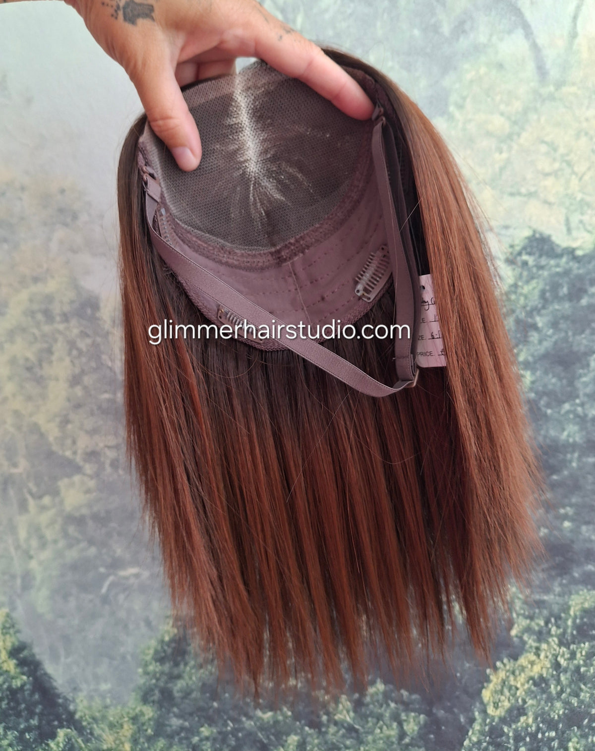 Baby Callie Fibre topper, lace closure with weft, large size, full coverage, auburn brown, 12 inches long