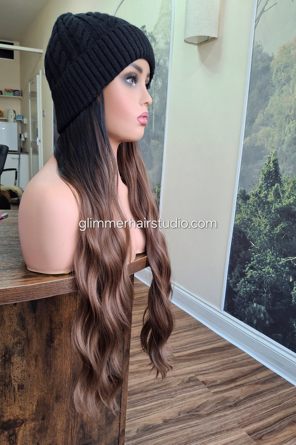 Hat wigs, autumn/winter edition, 24 inches long, wavy, Roasted Chestnut