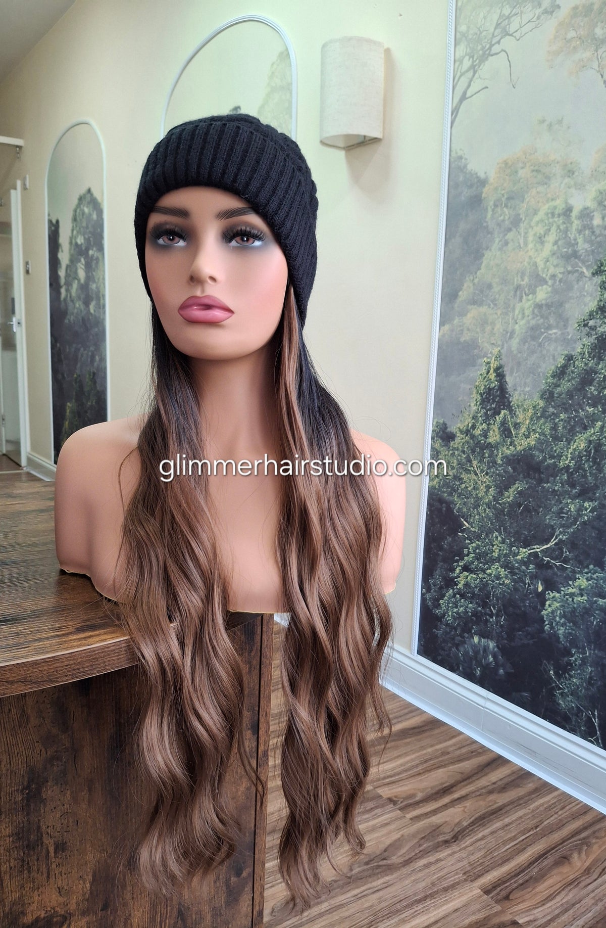 Hat wigs, autumn/winter edition, 24 inches long, wavy, Roasted Chestnut