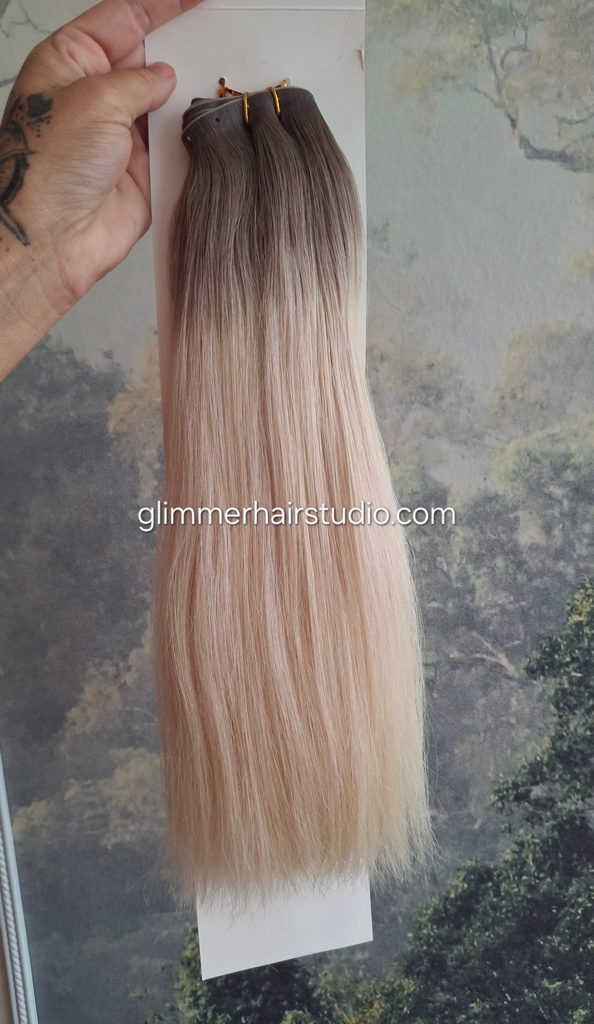 Butterfly weft, human remy hair, 100g double drawn, lightest blonde with shadow root, 14 inches long