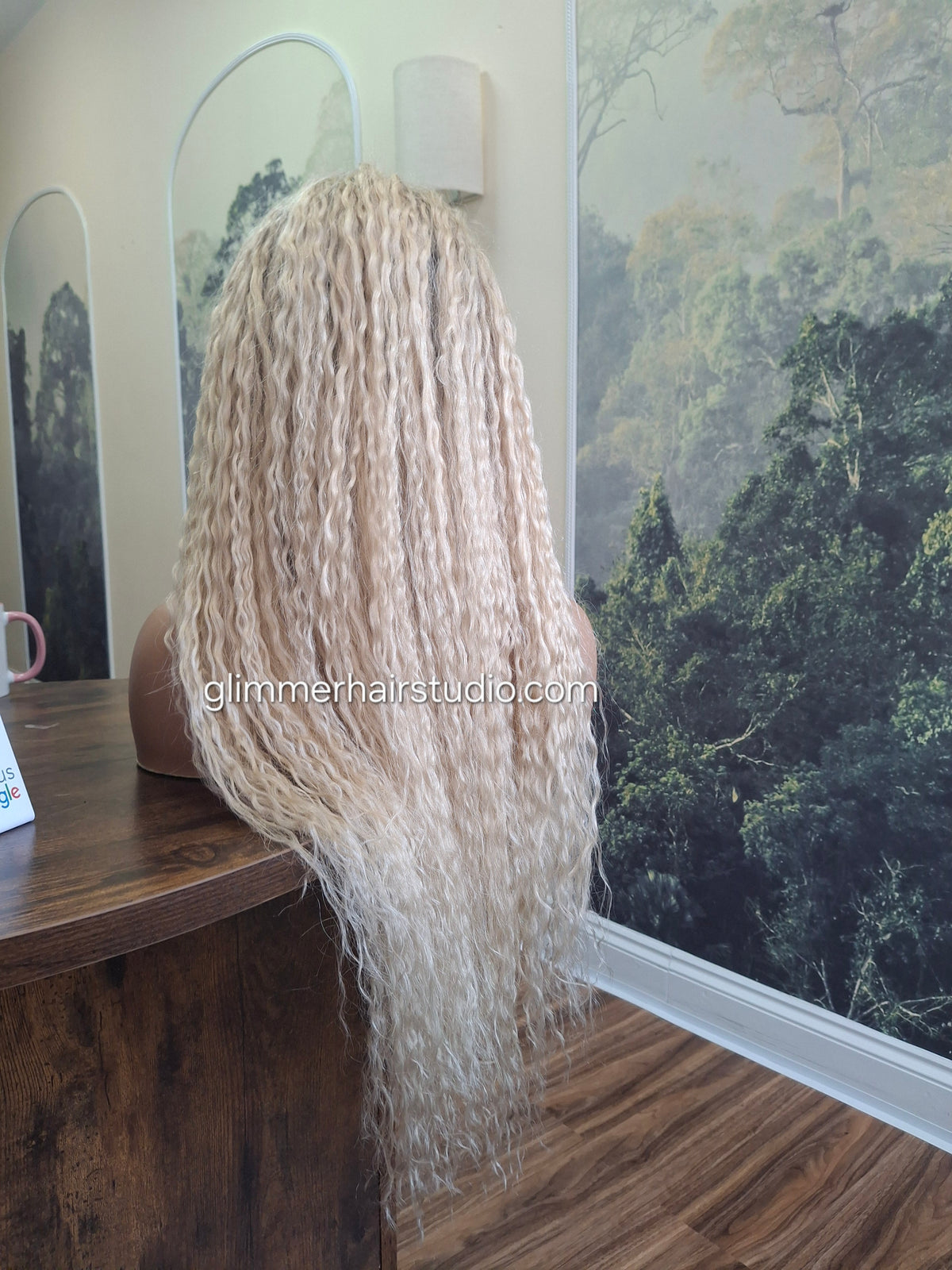 Vibe Headband wig, 100% human hair, lightest blonde, root, water wave texture, 24 inches long