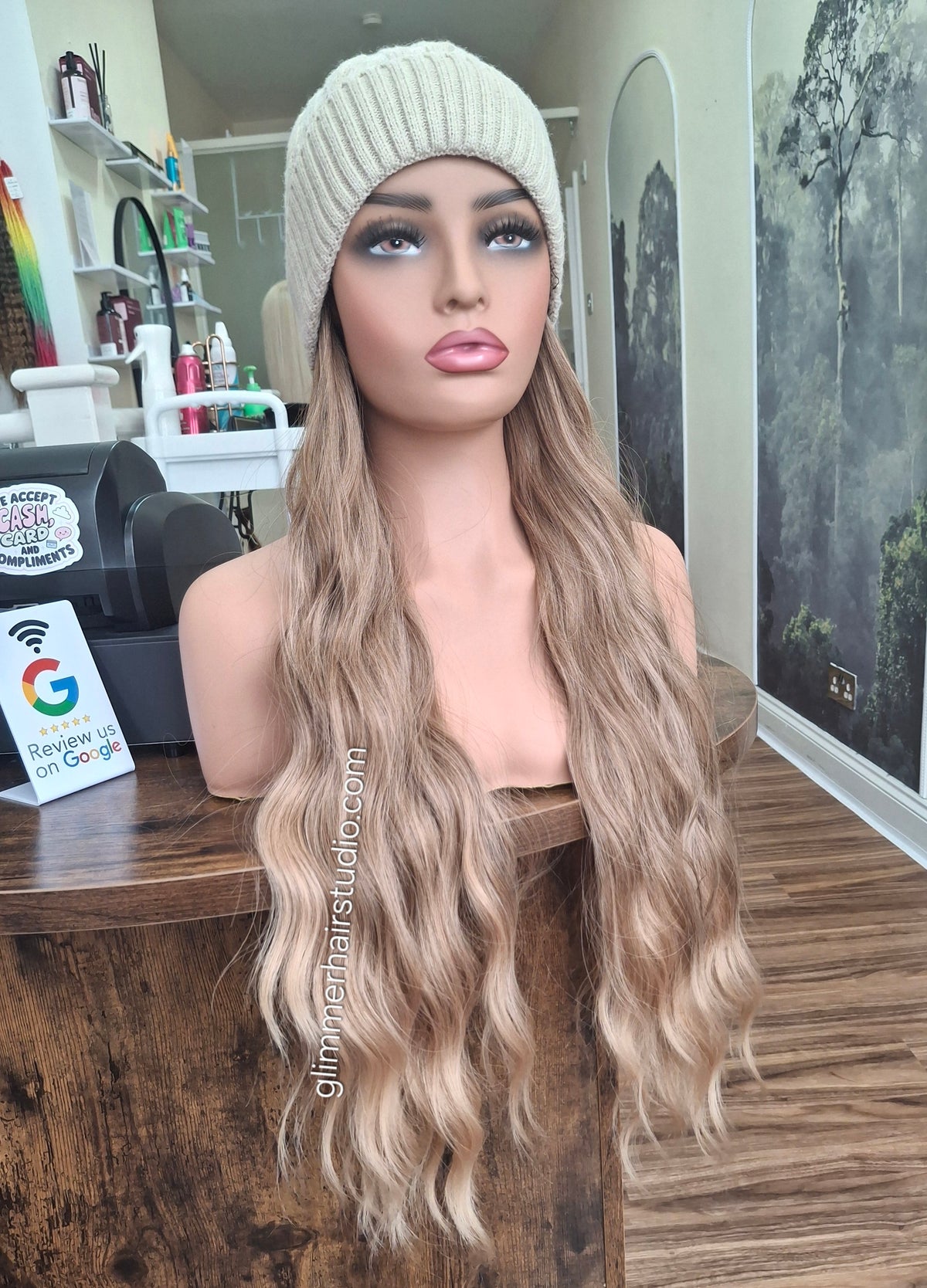 Hat wigs, autumn/winter edition, 24 inches long, wavy, Golden syrup