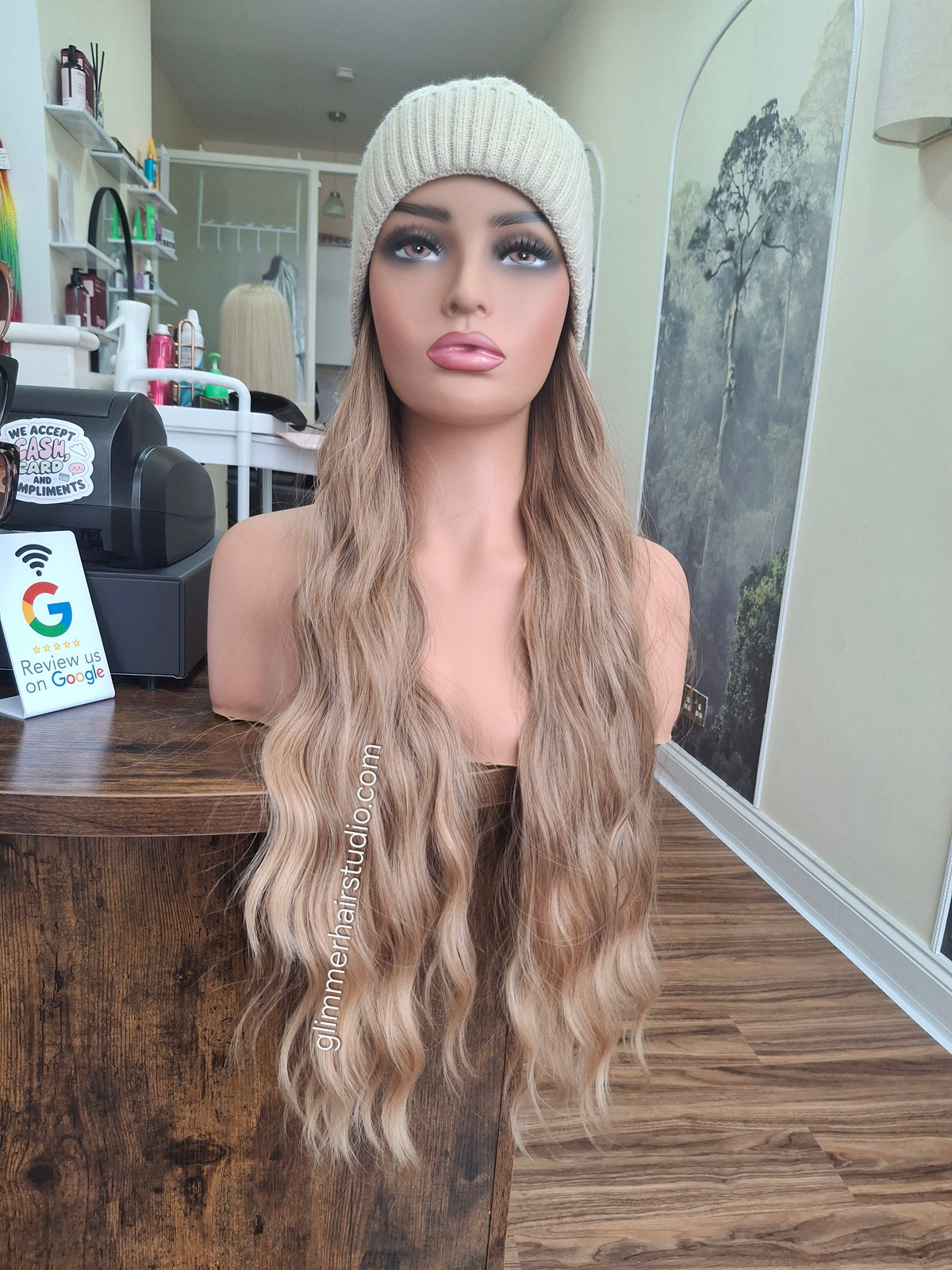 Hat wigs, autumn/winter edition, 24 inches long, wavy, Golden syrup