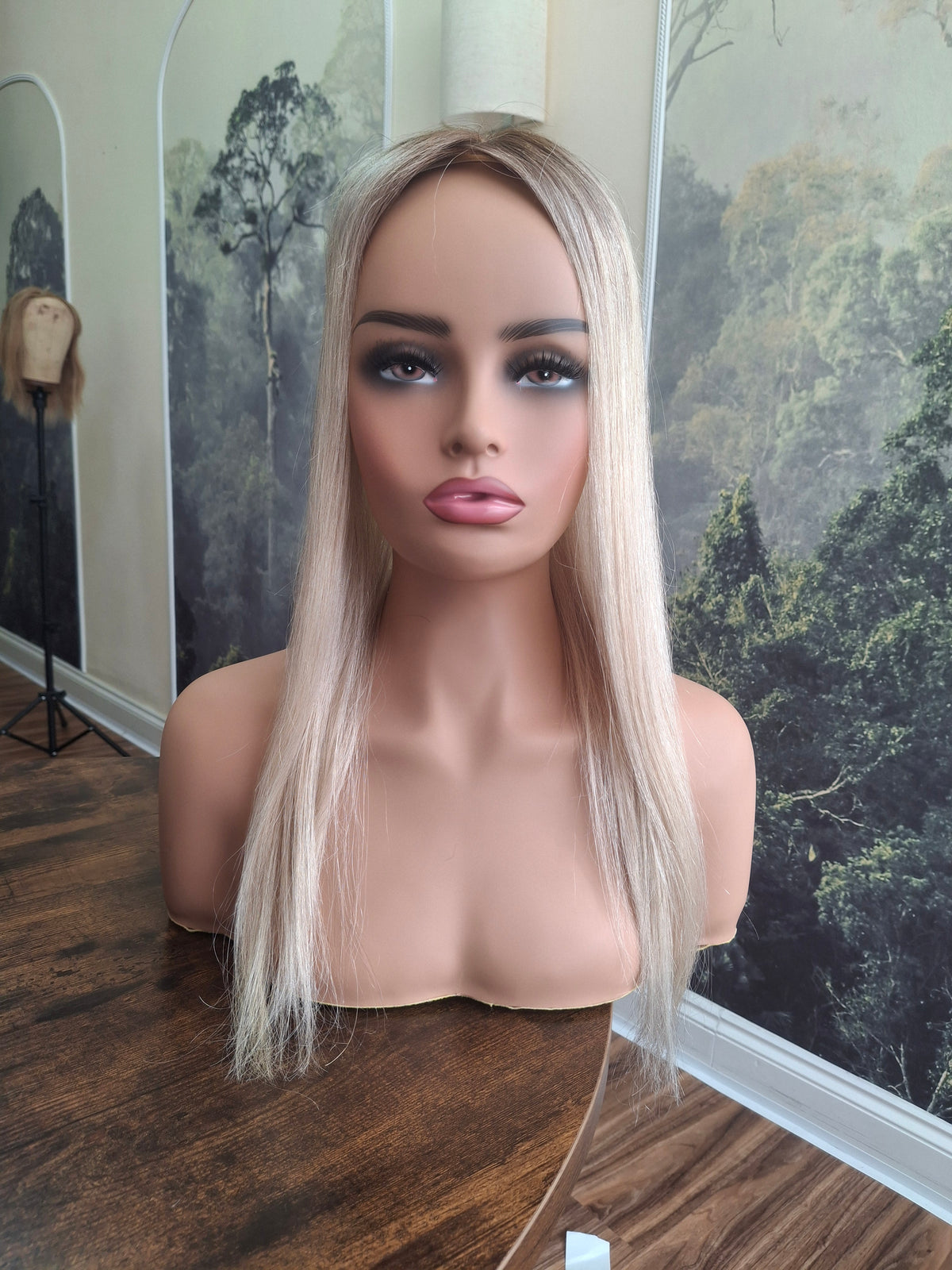 Mila quality human hair topper, full silk base, handmade, 18 inches long, #18/60 ashes and dust
