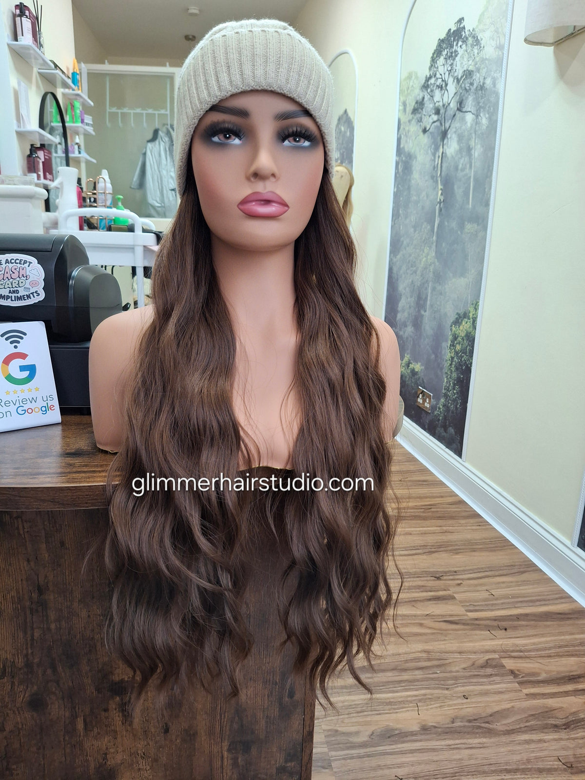Hat wigs, autumn/winter edition, 24 inches long, wavy, chocolate
