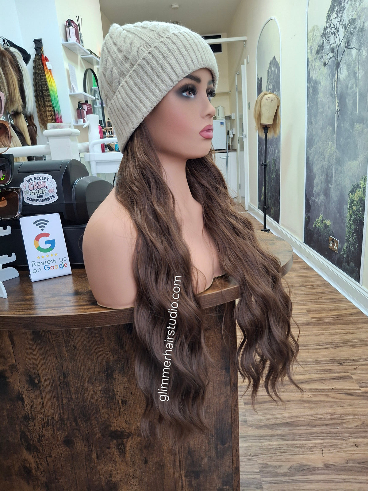 Hat wigs, autumn/winter edition, 24 inches long, wavy, chocolate