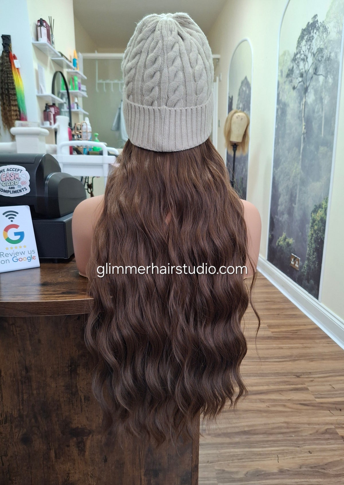 Hat wigs, autumn/winter edition, 24 inches long, wavy, chocolate
