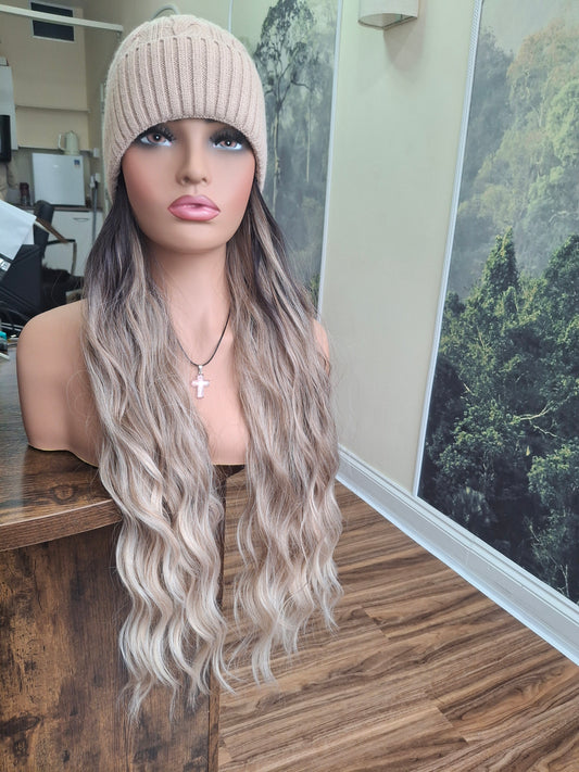 Hat wigs, autumn/winter edition, 24 inches long, wavy, frosted coffee