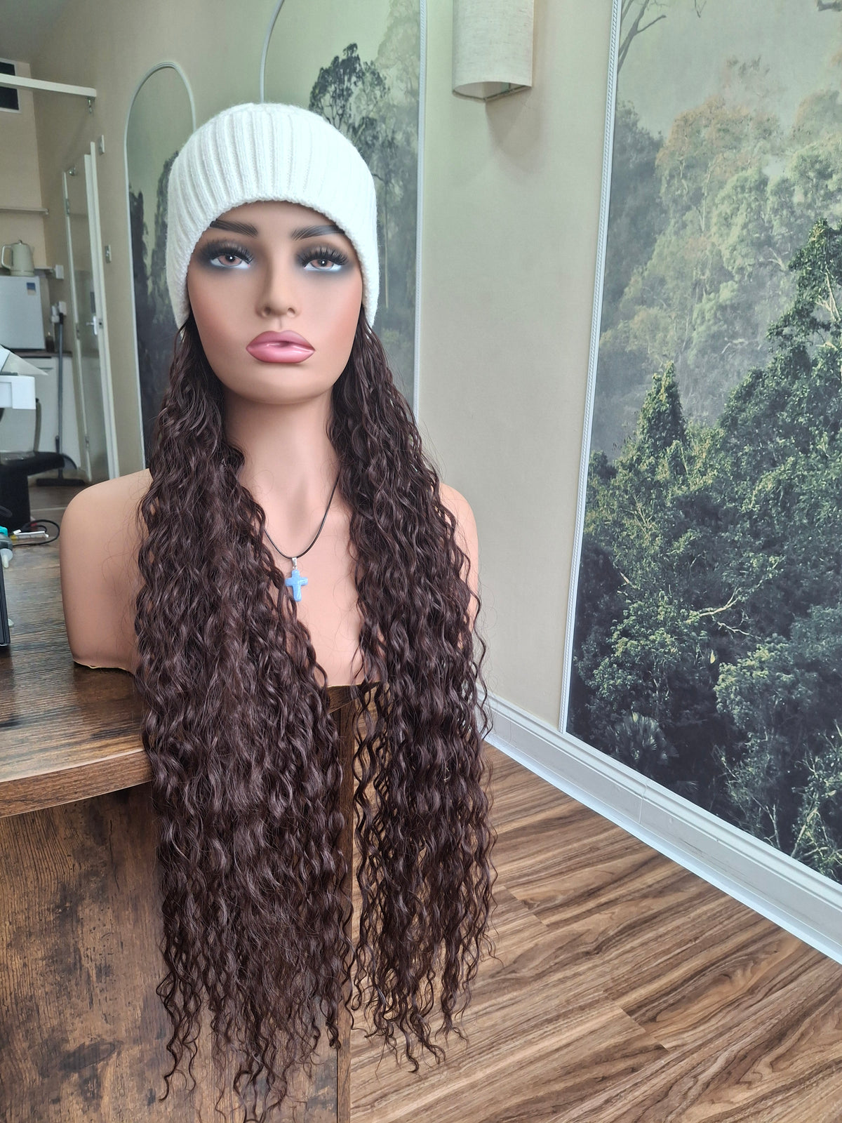 Hat wigs, autumn/winter edition, 28 inches long, deep wavy, Reddish brown