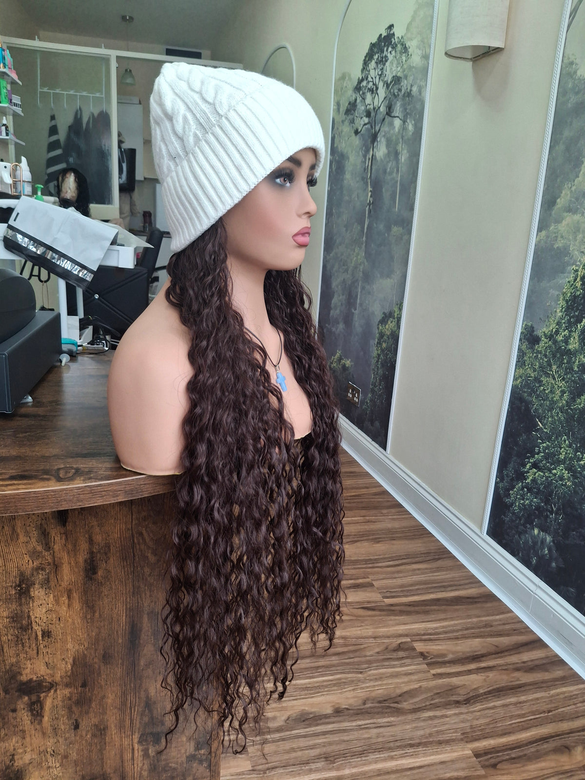 Hat wigs, autumn/winter edition, 28 inches long, deep wavy, Reddish brown