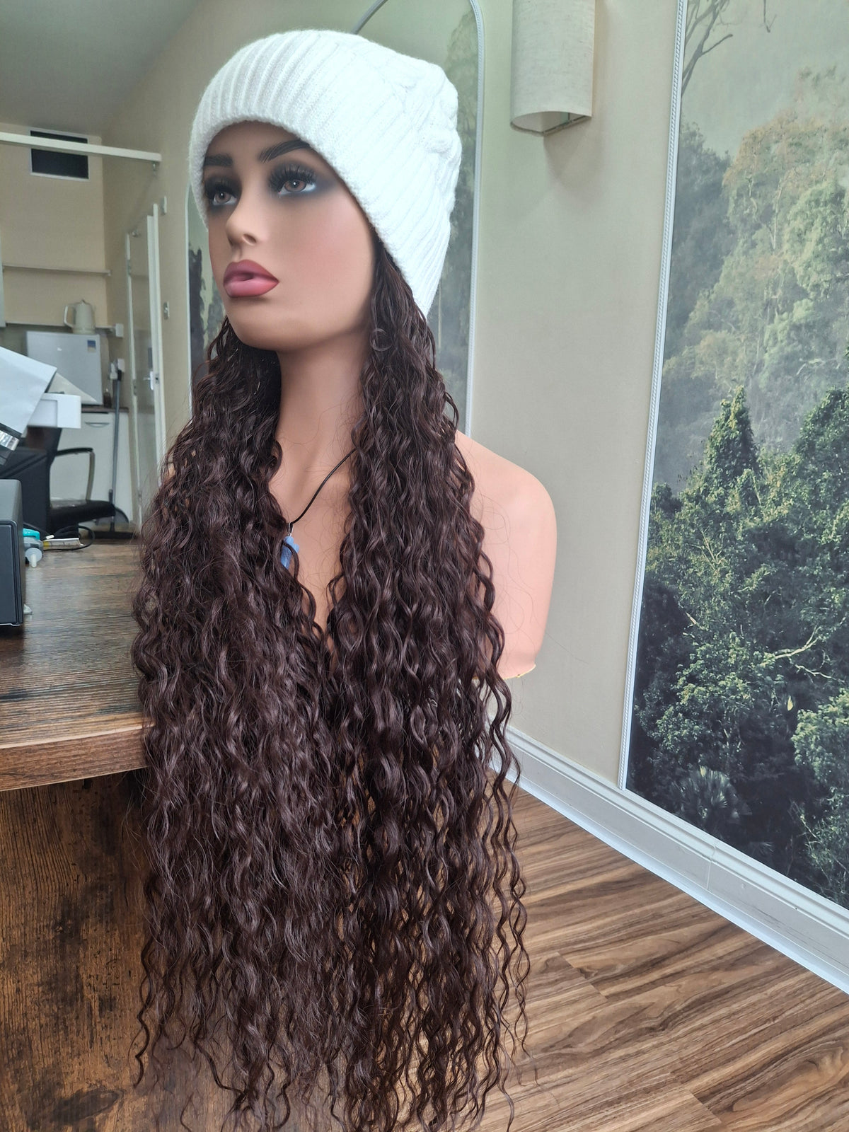 Hat wigs, autumn/winter edition, 28 inches long, deep wavy, Reddish brown
