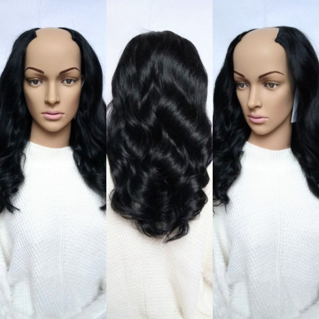 Prestige U part wig- custom- handmade- #1- jet black -16/20/24 inches long